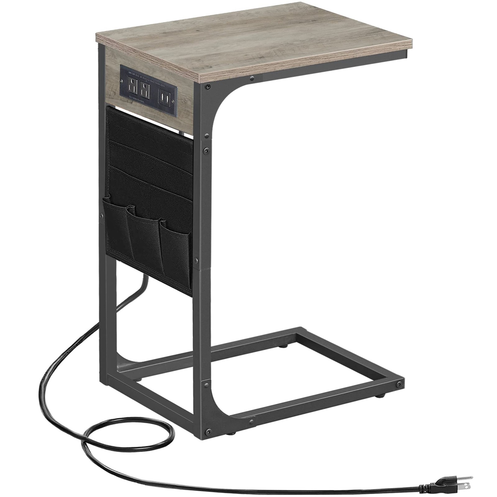 C Shaped End Table 15.8″D x 11.8″W x 24.6″H with 2 AC Outlets & USB Ports