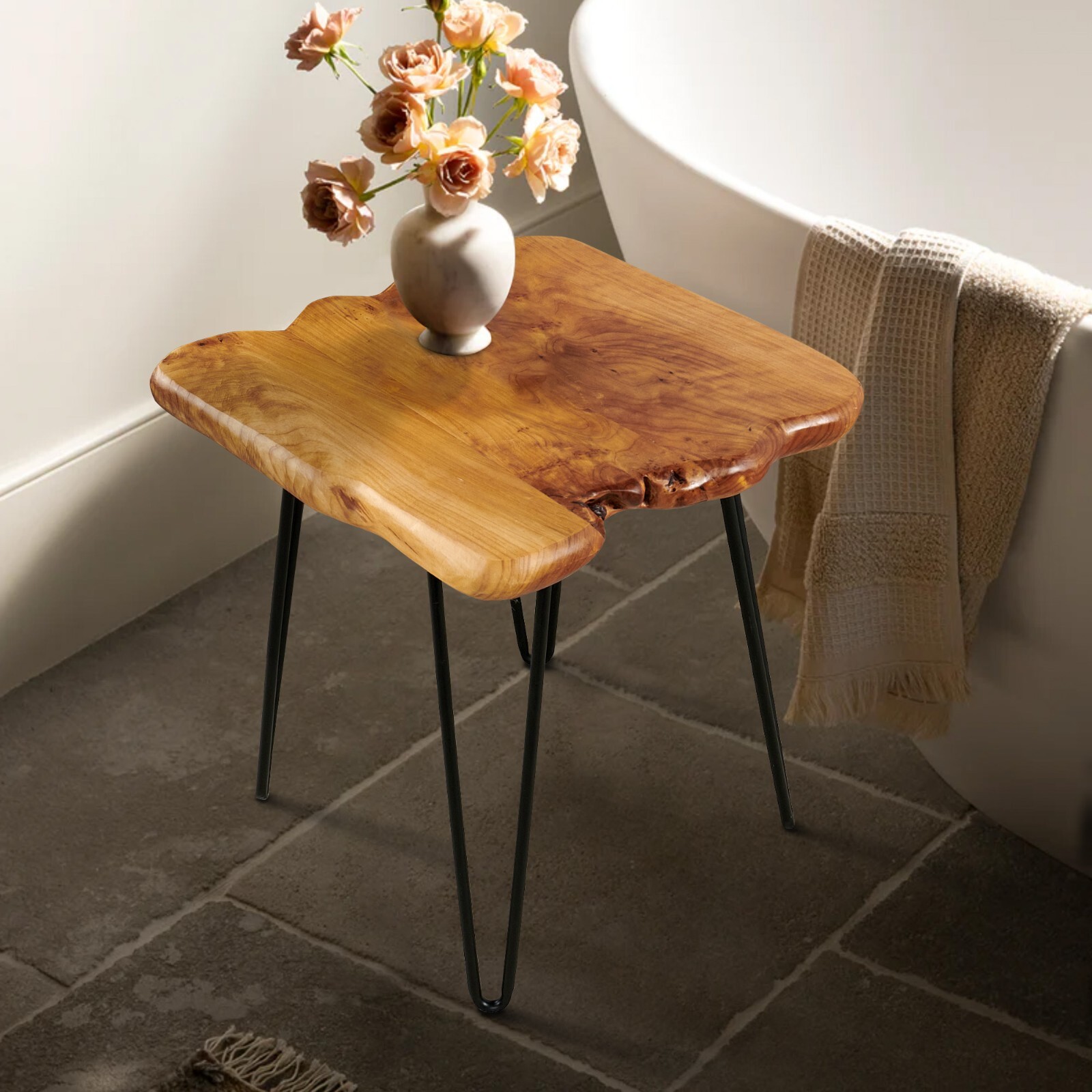 GREENAGE Cedar Live Edge Coffee Table with 4 Hairpin Legs 20″ x 20″ x 21″ Height