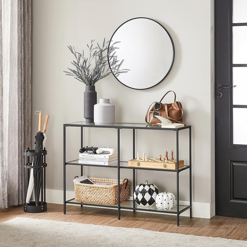 Durable Glass Console Table W/ Adjustable Feet Stylish Home Decor Display New