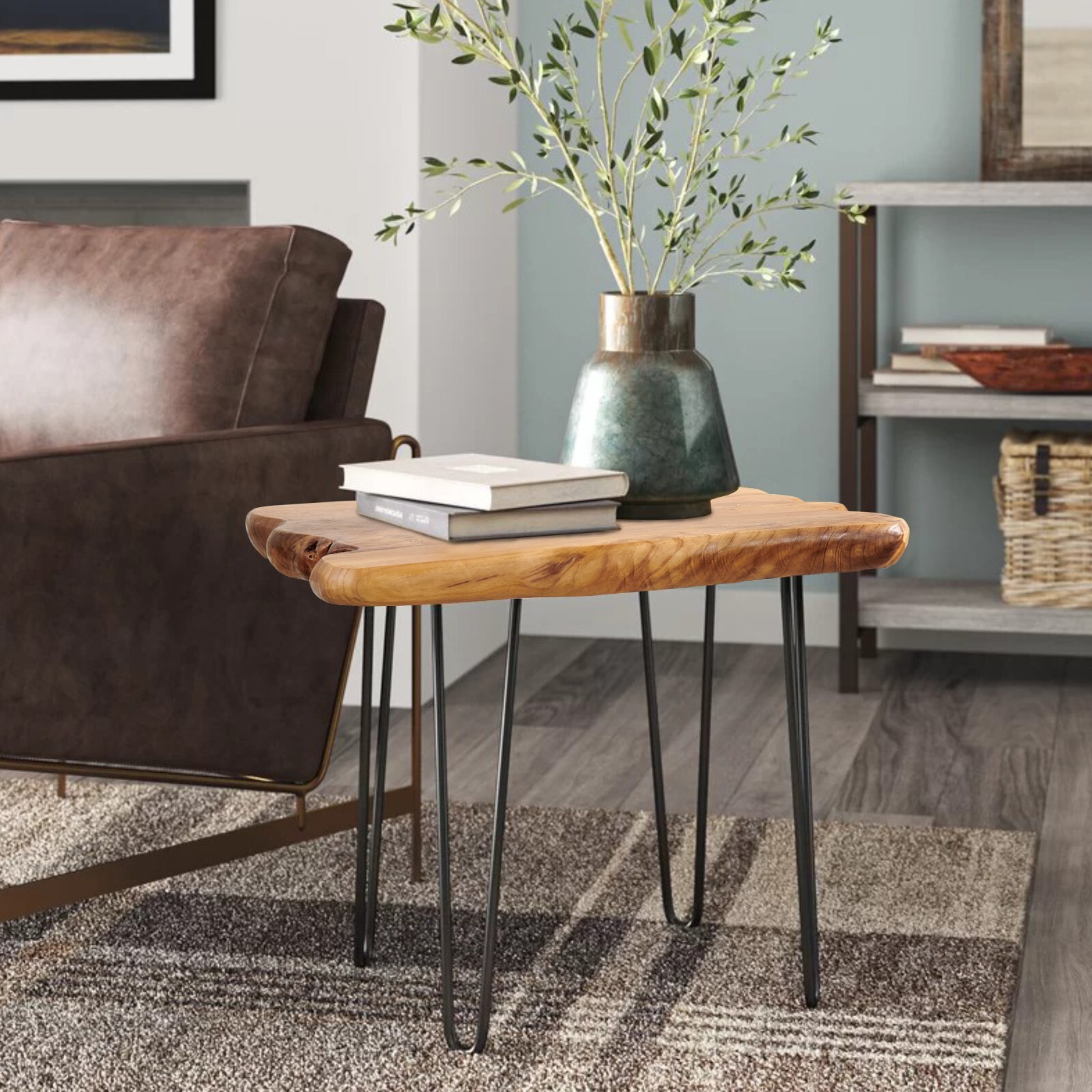 GREENAGE Cedar Live Edge Coffee Table with 4 Hairpin Legs 20″ x 20″ x 21″ Height