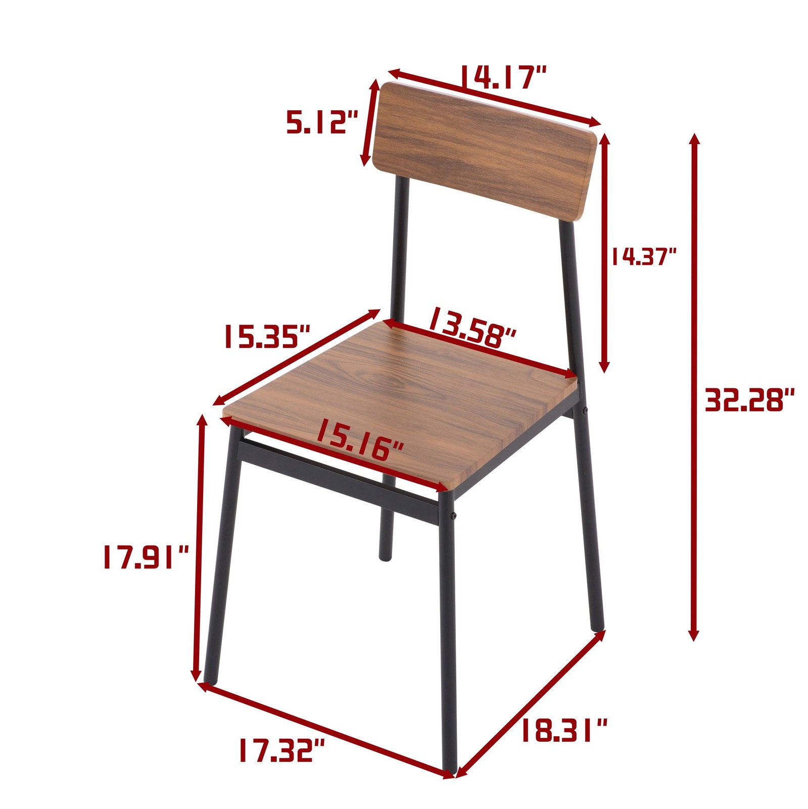 Dining Set for 4 Rectangular MDF Walnut Table & Chairs Metal Frame Small Space