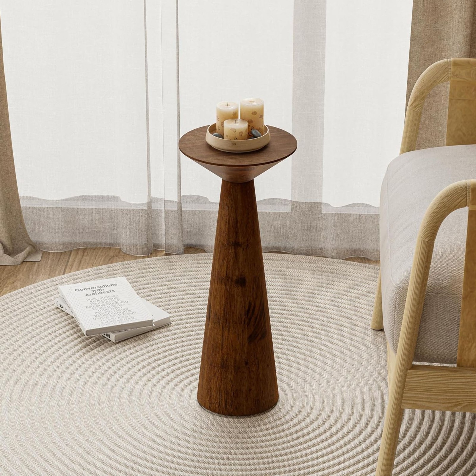COZAYH Pedestal Tall Round Martini Table for Living Rooms or Bedrooms, Walnut