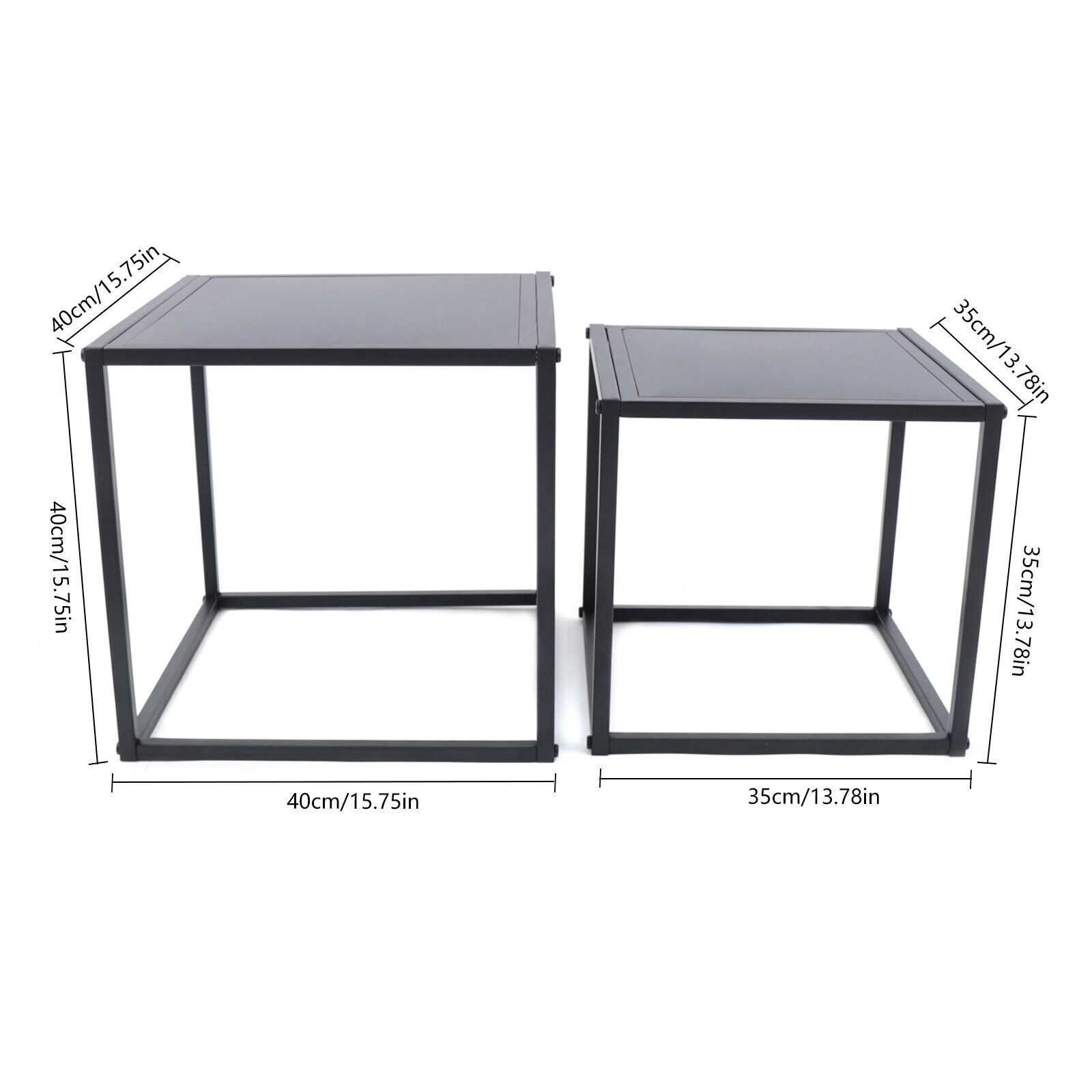 2PC Square Coffee Table End Table Modern Metal Side Table Matt Black Home Office