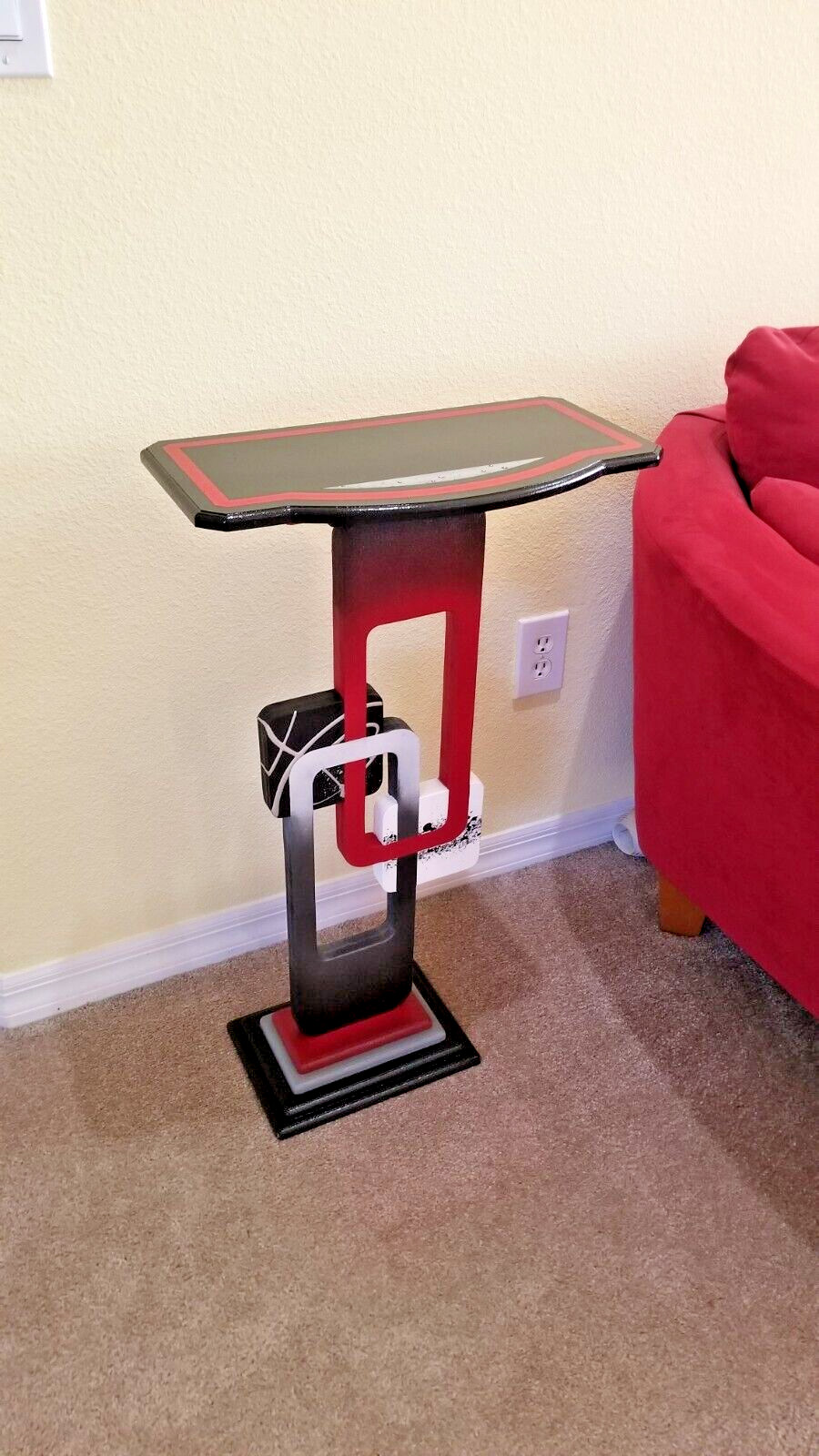 Cherry red Abstract table – Contemporary modern end table, accent table, 30″