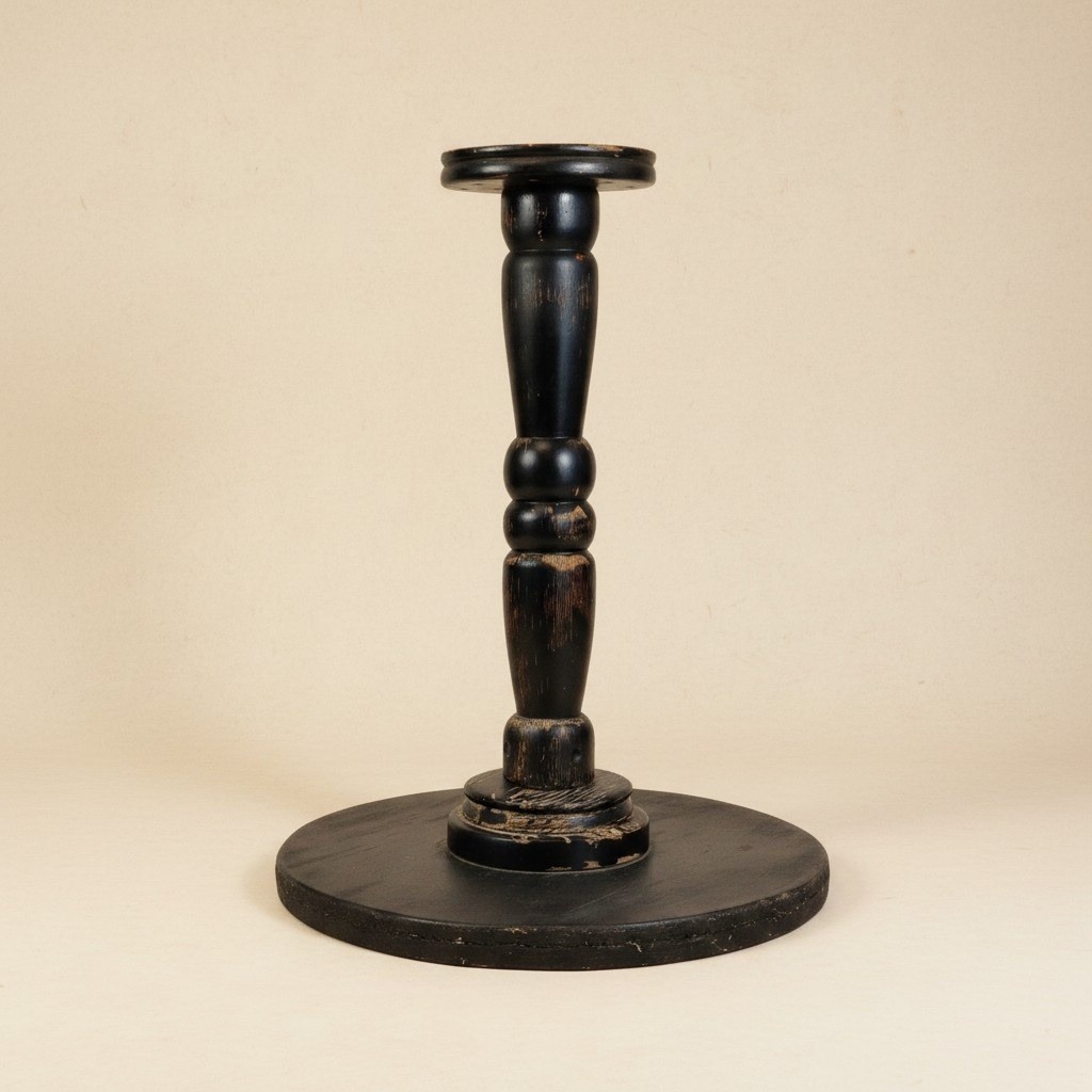 Black Turned Wood Pedestal Table Base Project 26″ Plant Stand Reclaimed Baluster