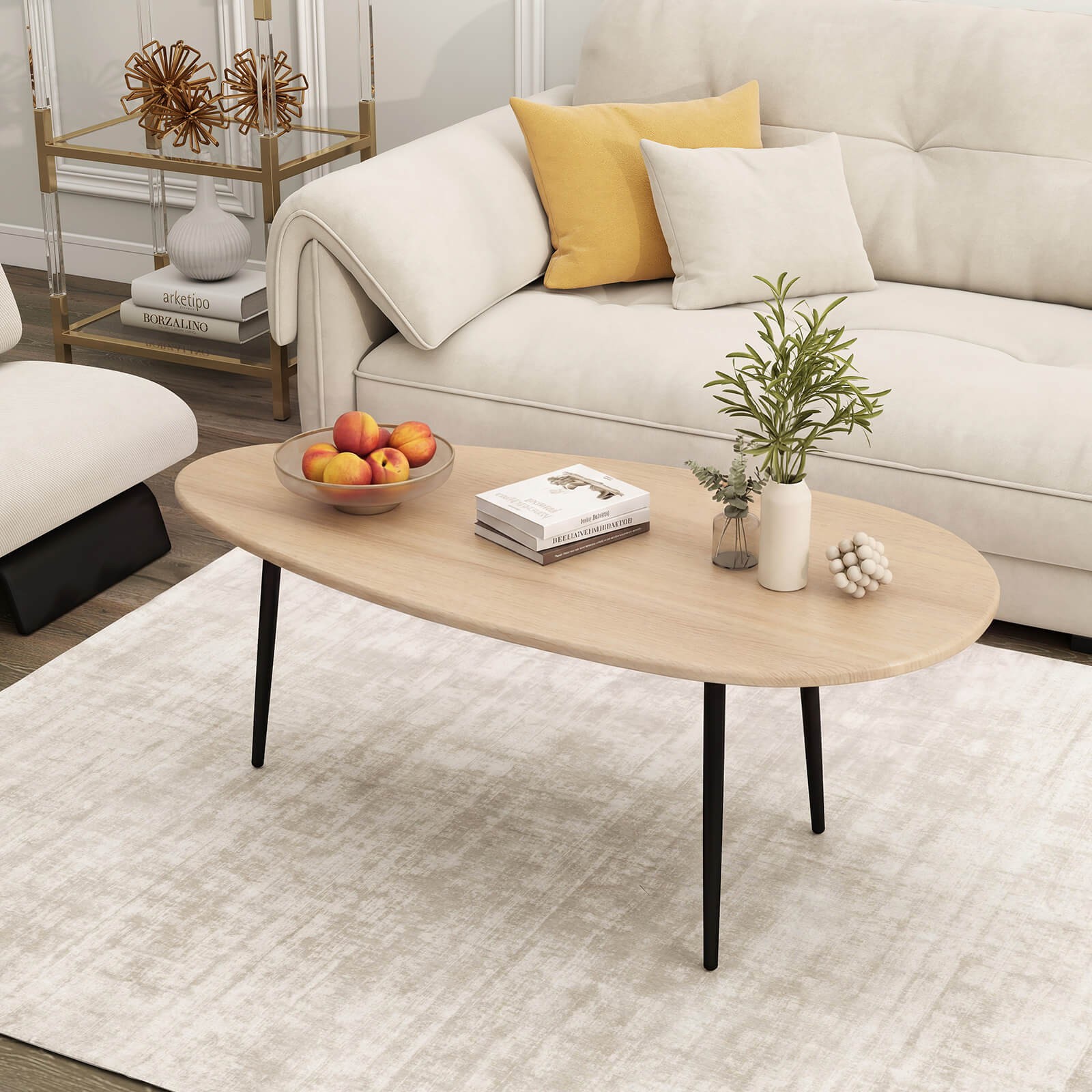 Oval Coffee Table w/Sturdy Metal Construction & Compact Design, Retro Sofa Table