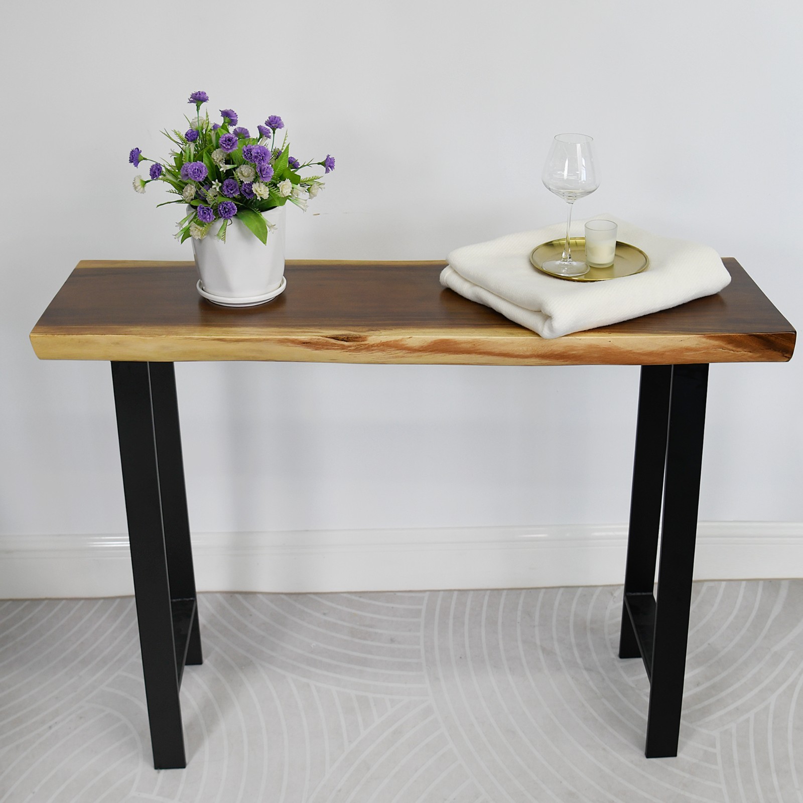 Rustic Suar Wood Console Table Natural Edge Sofa Table for Living Room Entryway