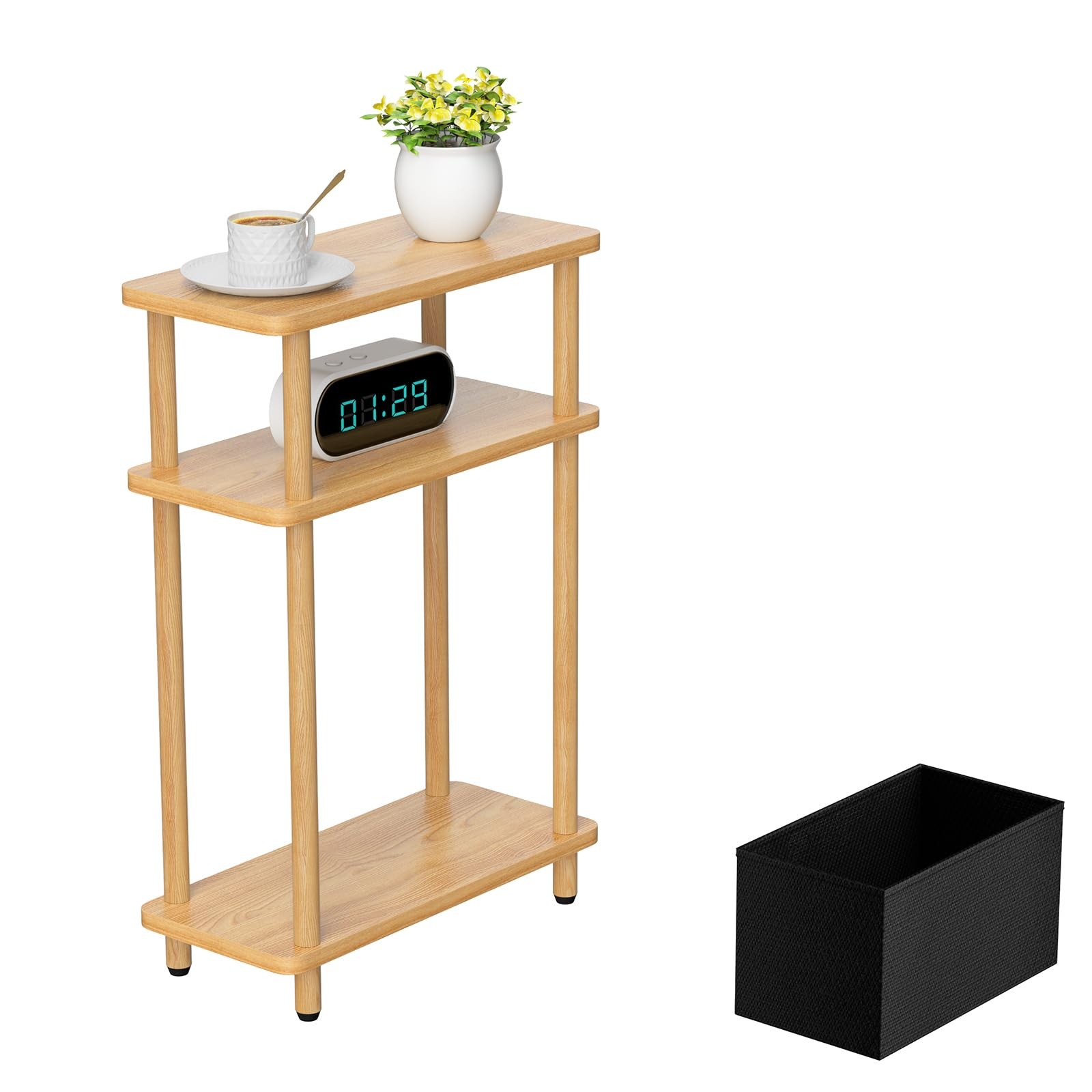 Narrow Side Table with Fabric Basket, 7 Wide, 3 Tier Skinny End Table with Wo…
