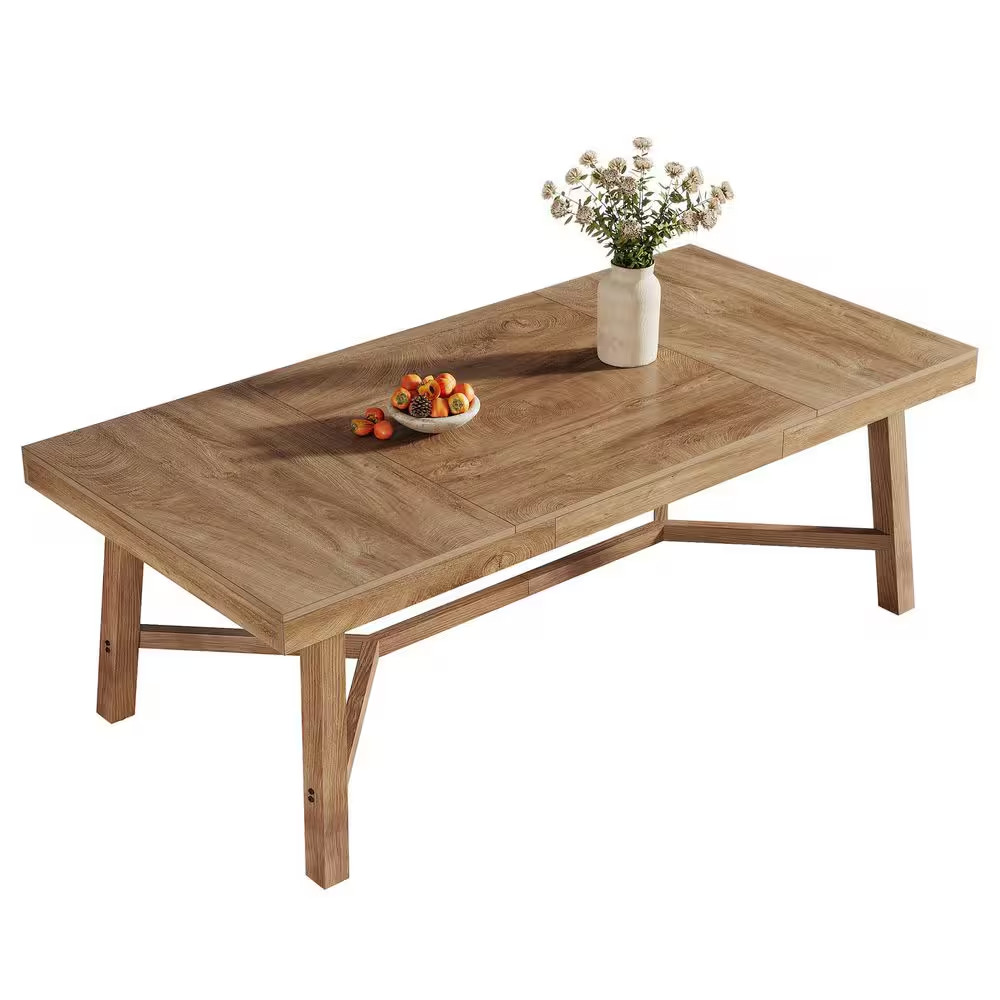 70.9 In. Natural Rectangle Wood Dining Table for 6-8, Large Farmhouse Table with