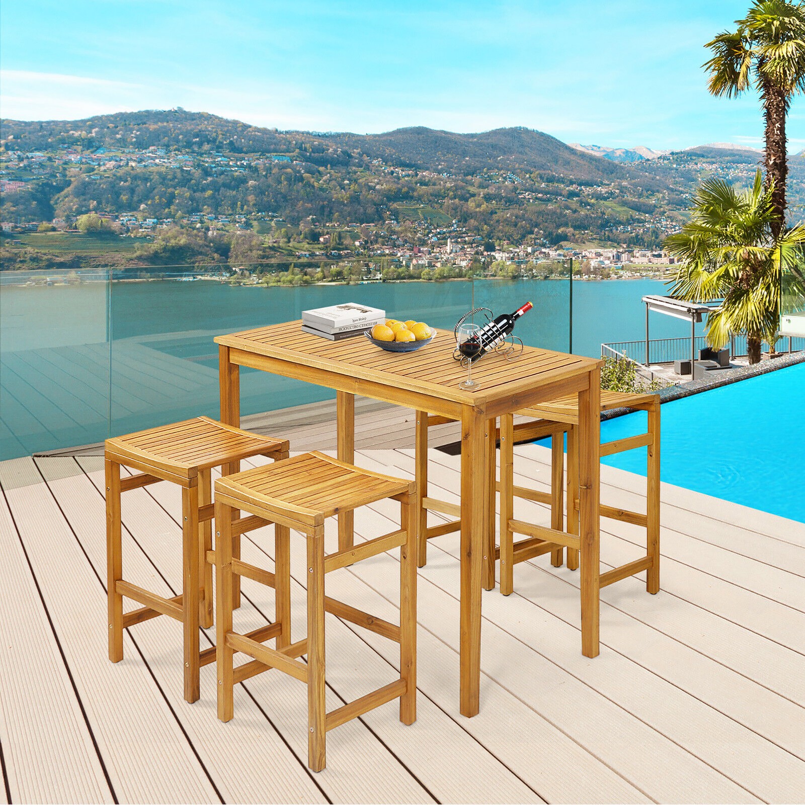 45″ Rectangular Bar Height Dining Table Outdoor Acacia Wood Bar Table Teak