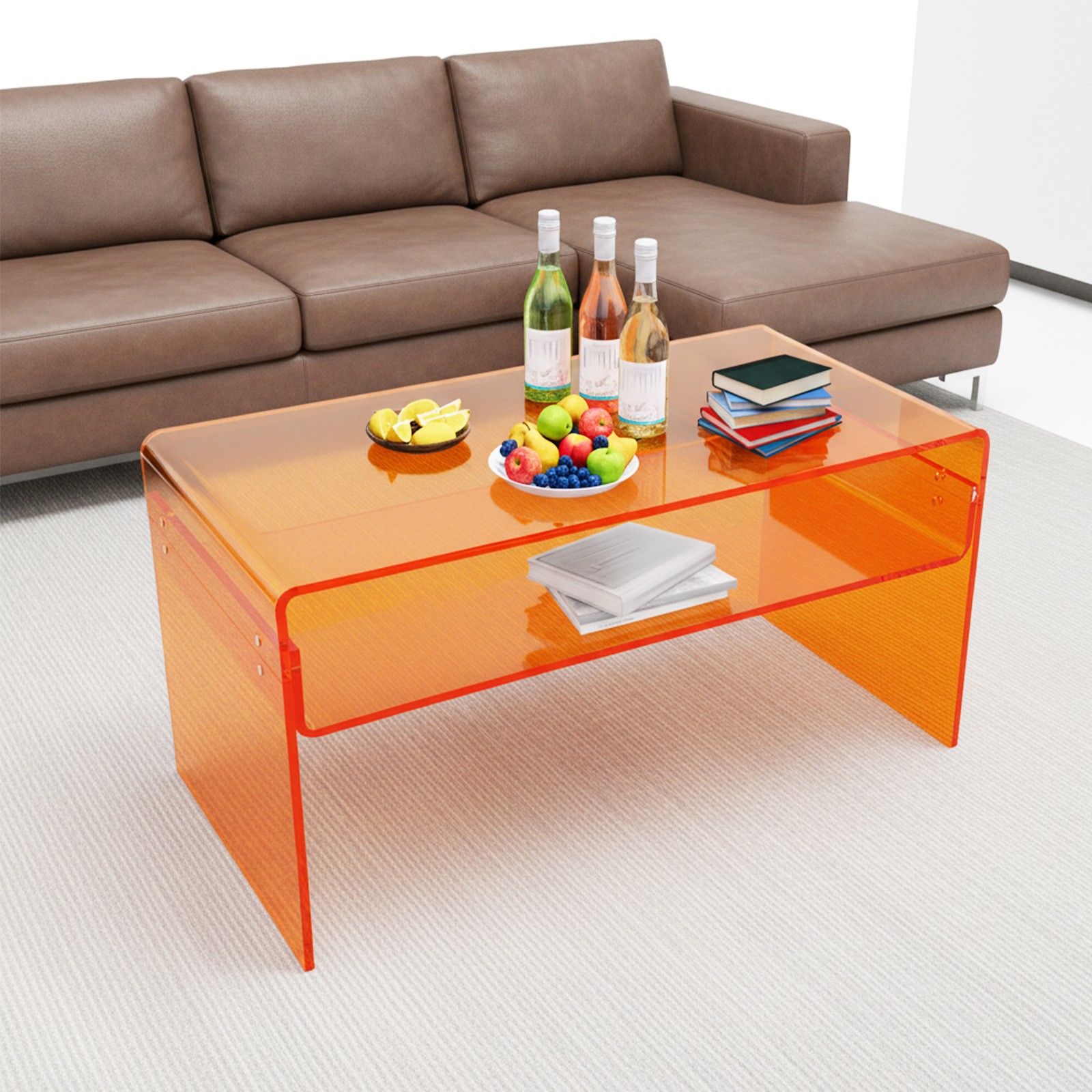 Acrylic Coffee Table 2 Tiers Modern Side Table End Desk Orange 31.5×15.8×15.8in