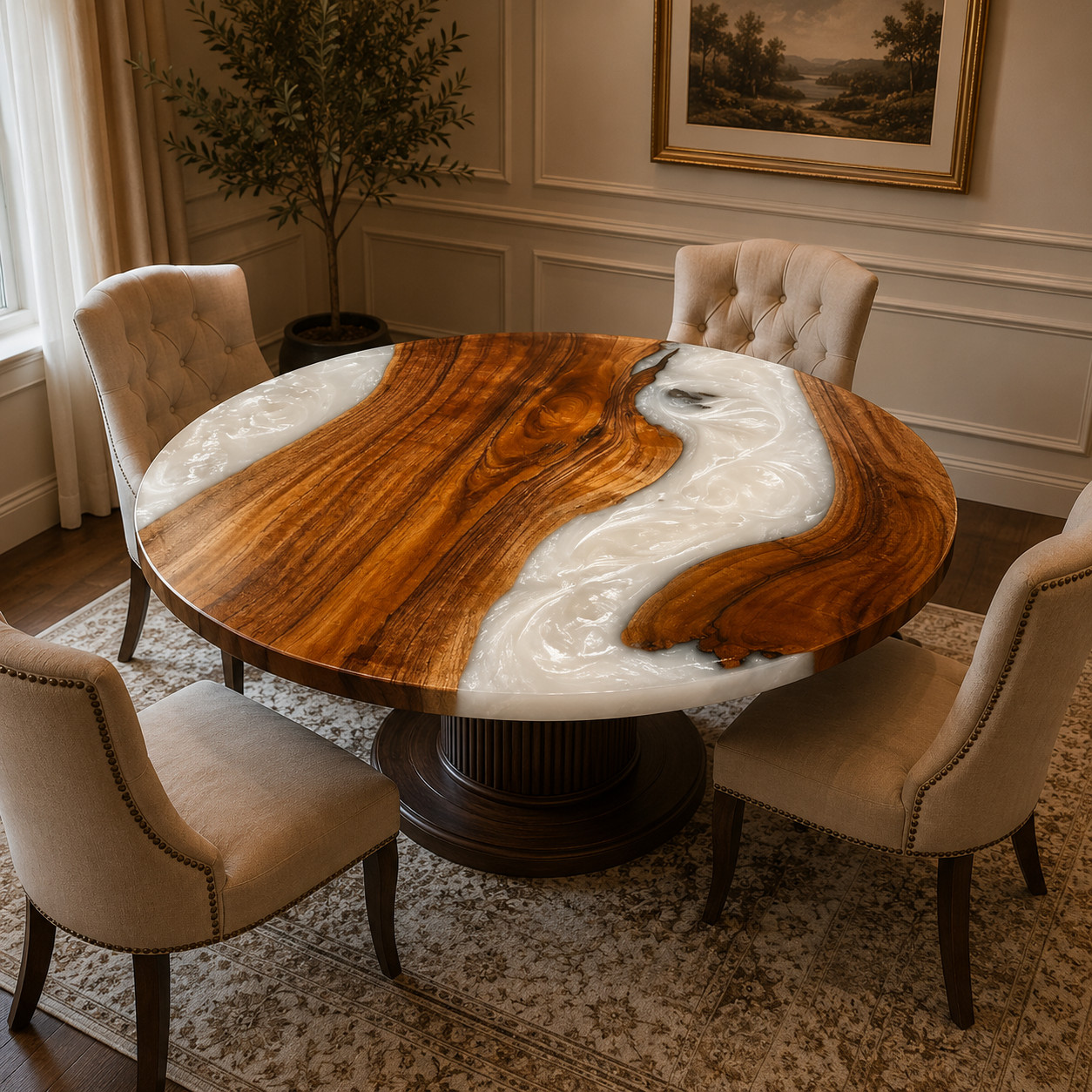 White Resin Dining Table – Stylish Epoxy Table – Custom Epoxy Wood Table Top