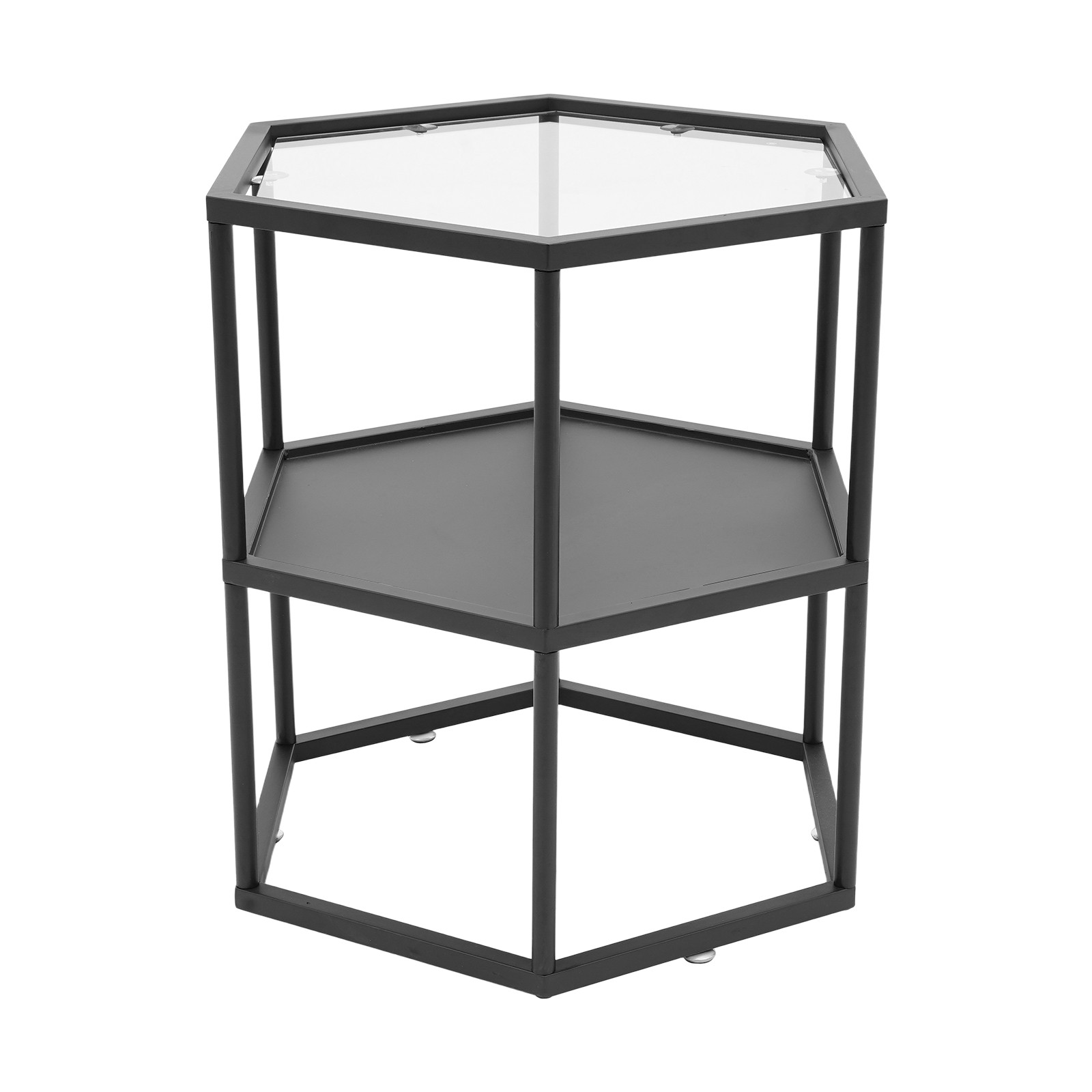 2-tier Hexagon Side 18inch Top Double Shelf Table 50lb 24inch Table For Bedroom