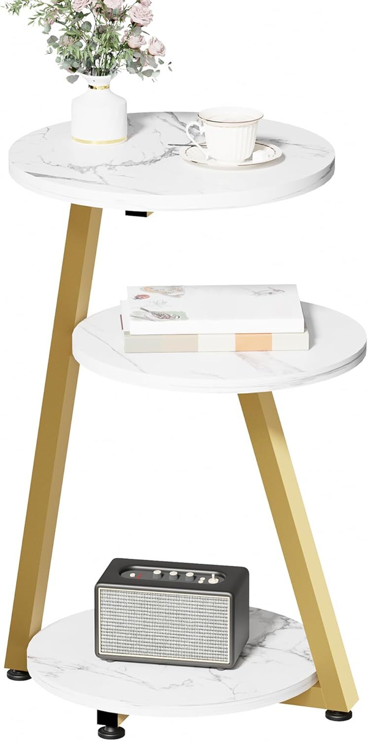 Living Room Bedroom Nightstand Gold White Tall Stand