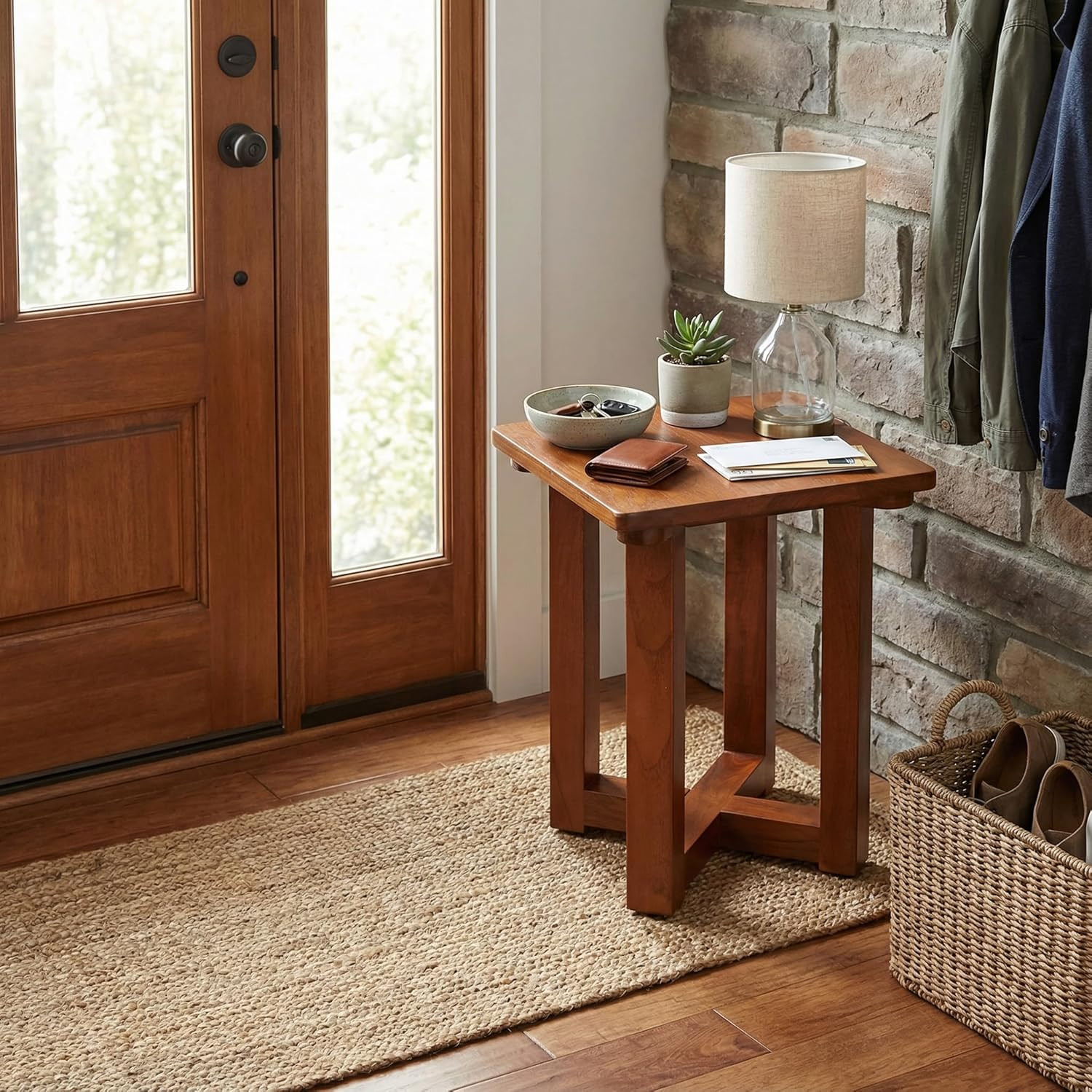 Solid Teak Wood Small End Table – Stylish Brown Accent for Any Room