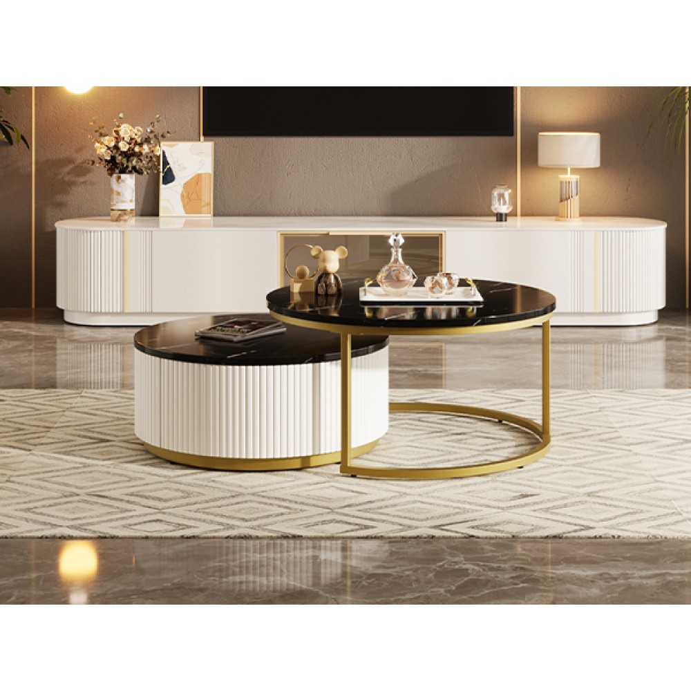 Round Nesting Coffee Table with Grooved Drawers