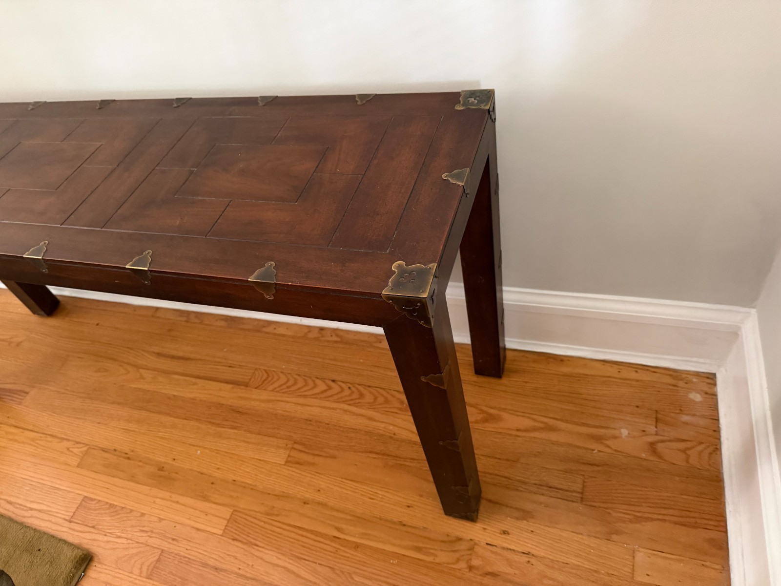 Mission Style Console Table With Brass Accents