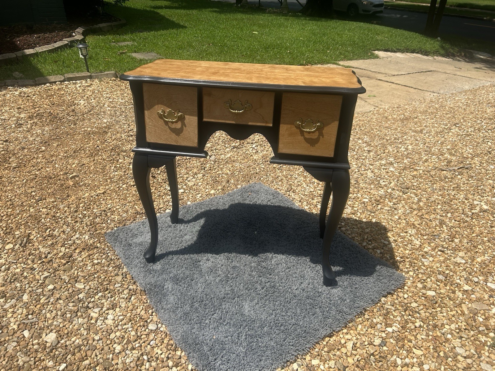Black/Brown Two-Tone Wood Console Table 3 Drawers Bail Pull 32x17x31 in