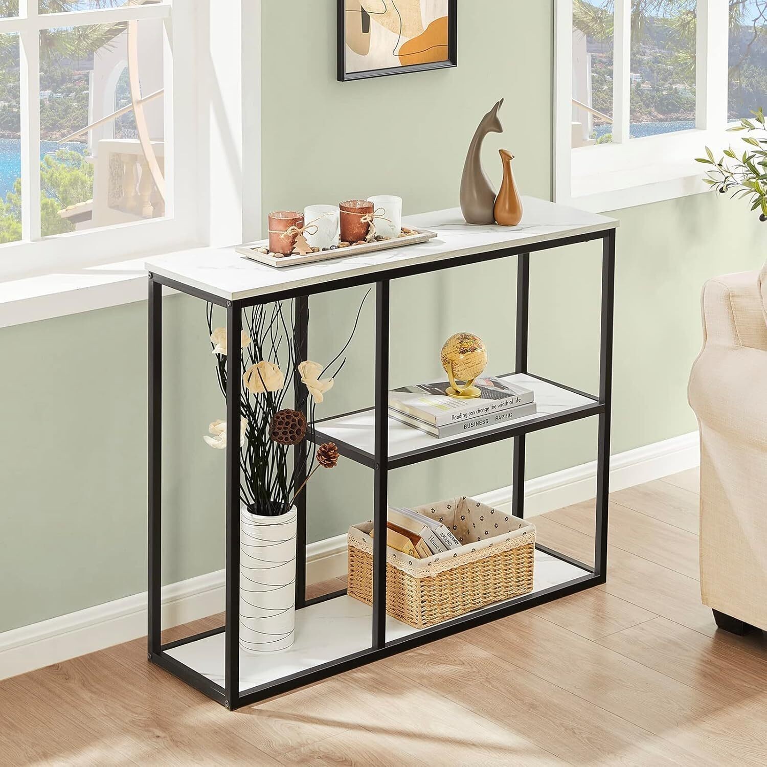 Console Table Narrow Entryway Table for Living Room with 3-Tier Storage Shelves