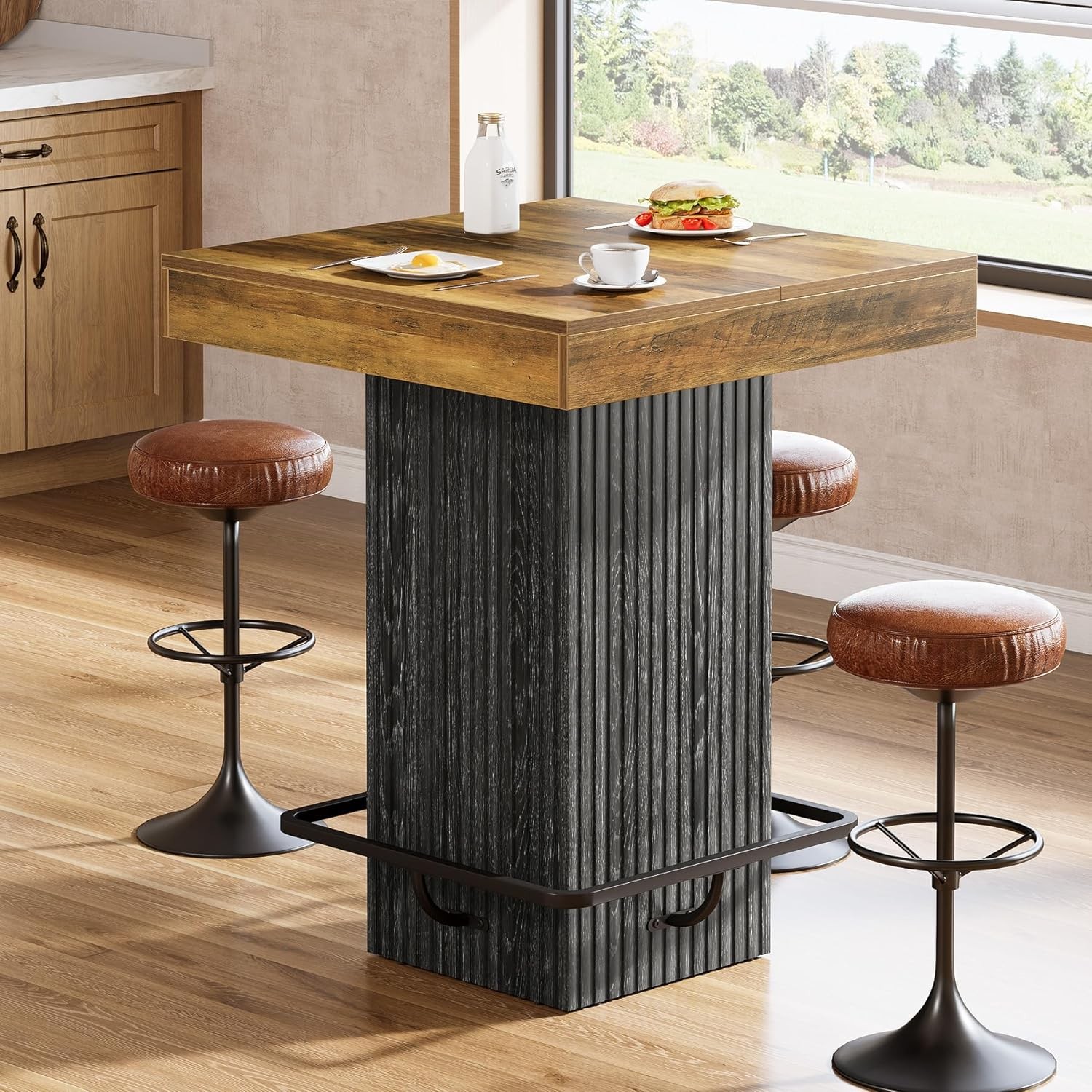 Wooden Square Bar Table 31.5” Industrial Counter Height Pub Table for Home Bar