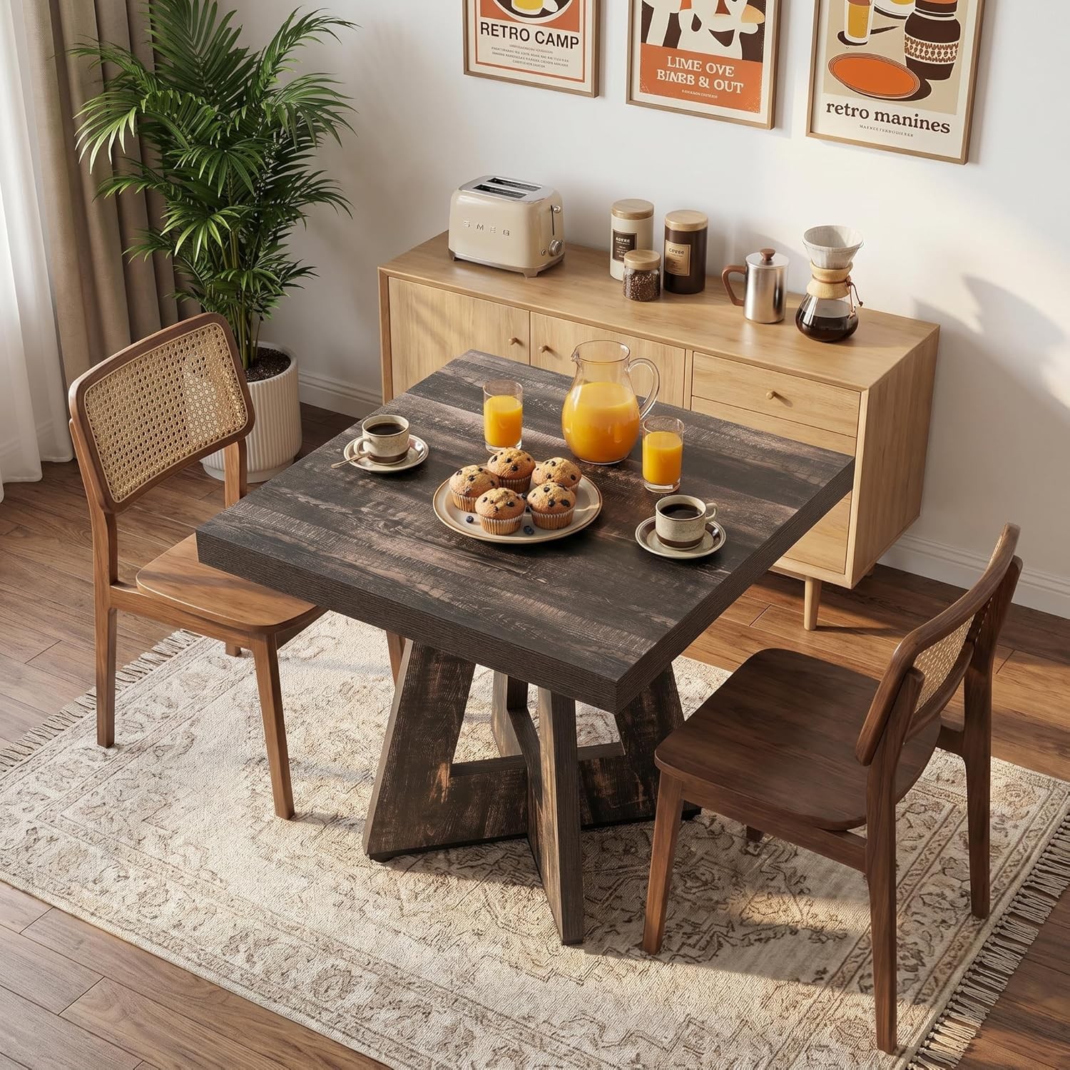 31.5″ Square Dining Table Small Modern Wooden Kitchen Dinner Table for 4 People