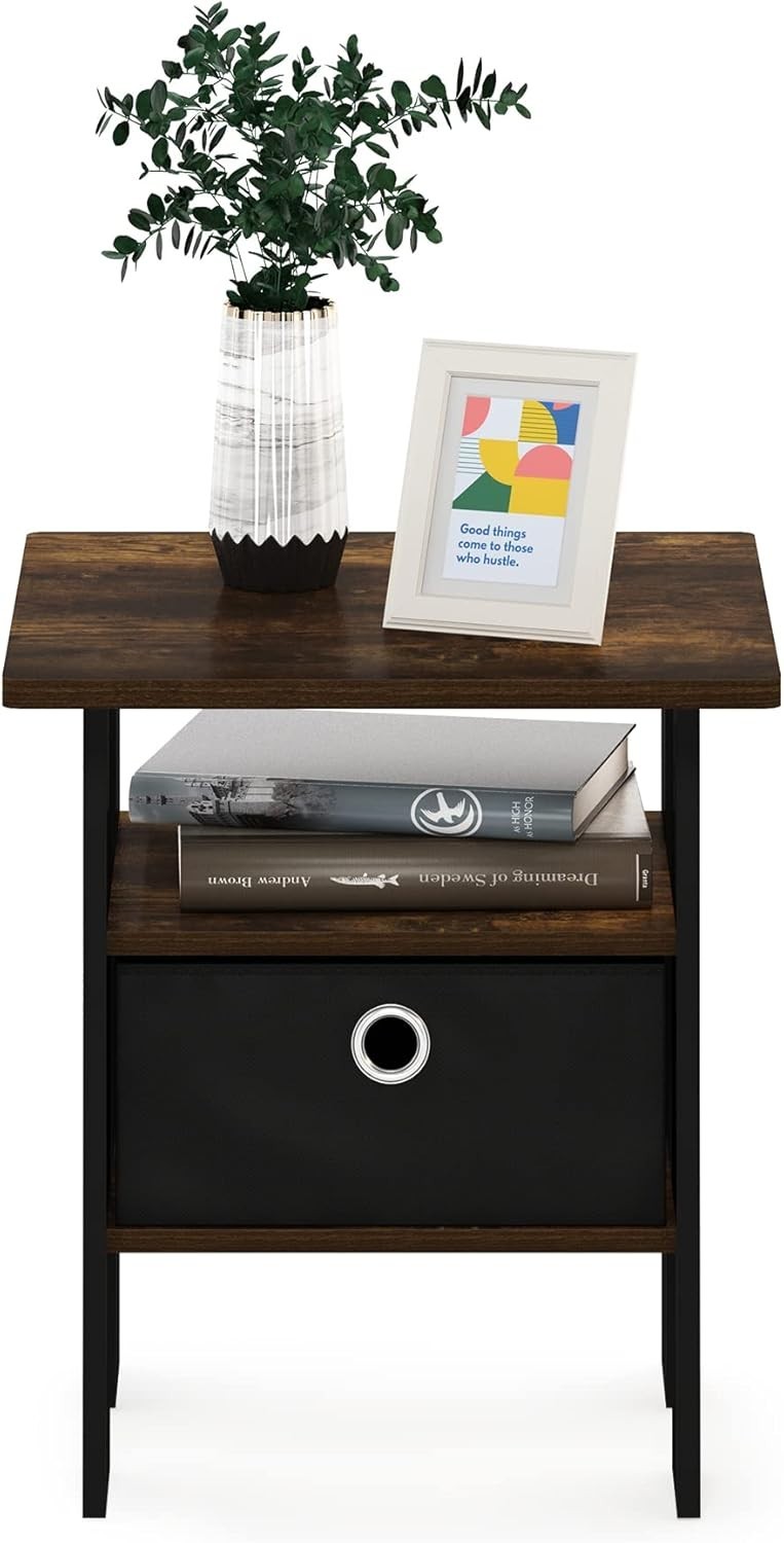 Stylish ANDREY Night Stand with Open Shelves & Bin – Space-Saving 16″ Design