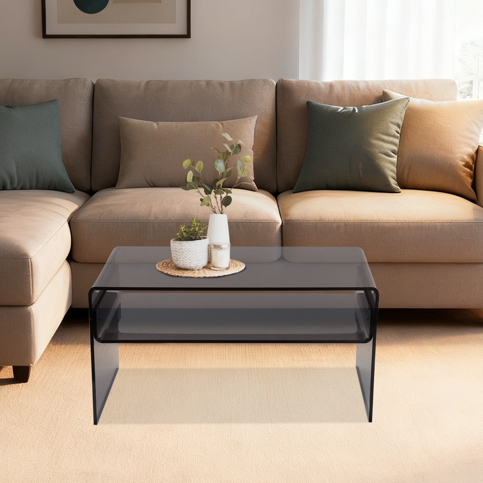 Modern Acrylic Coffee Table, 2-Tier End/Side Desk, 31.5″ W x 15.8″ D/H, Black