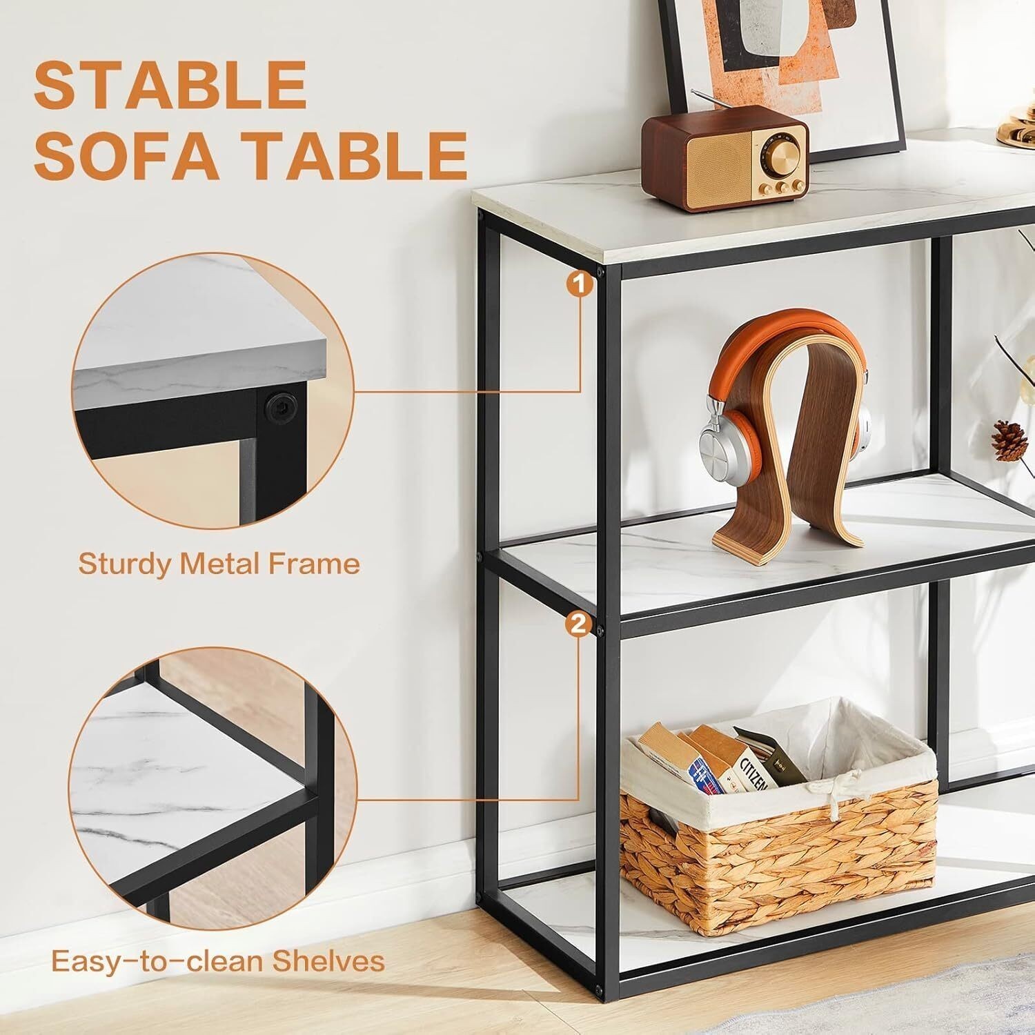 Console Table Narrow Entryway Table for Living Room with 3-Tier Storage Shelves