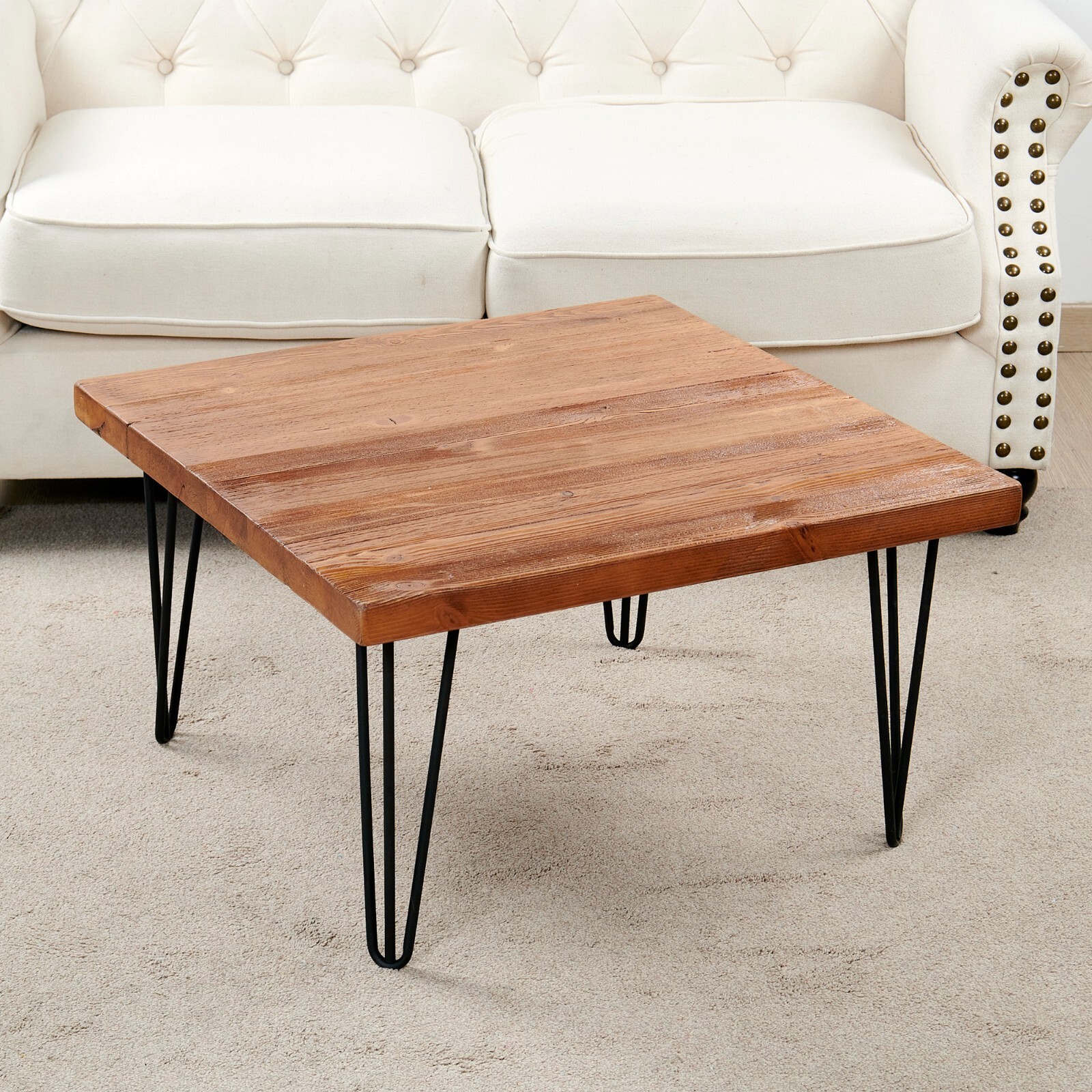 Rustic Square Old Pine Wooden Coffee Table Home Furniture for Living Room Decor