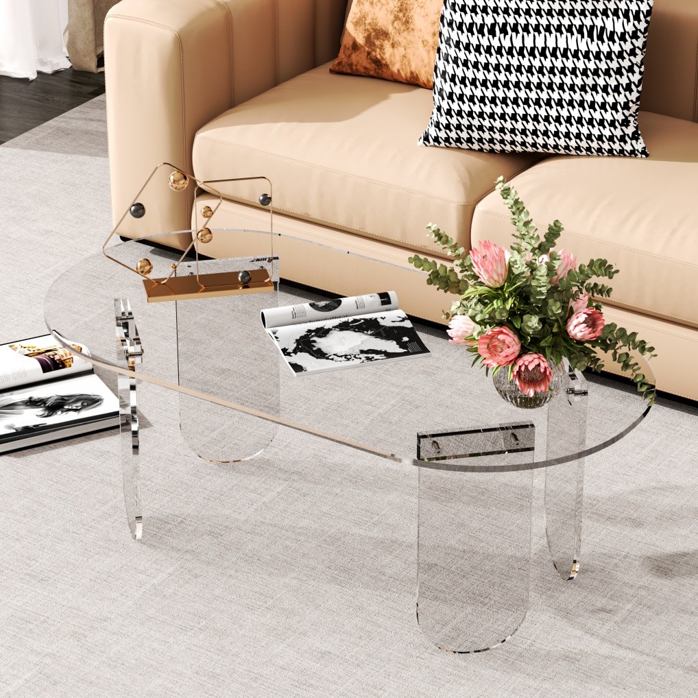 Premium Acrylic Coffee Table Long Oval Center Table Living Room Clear Sofa Table