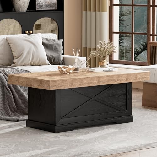 Coffee Table 39 in Rustic Center Table with X-Design Rectangular Dark Oak Black