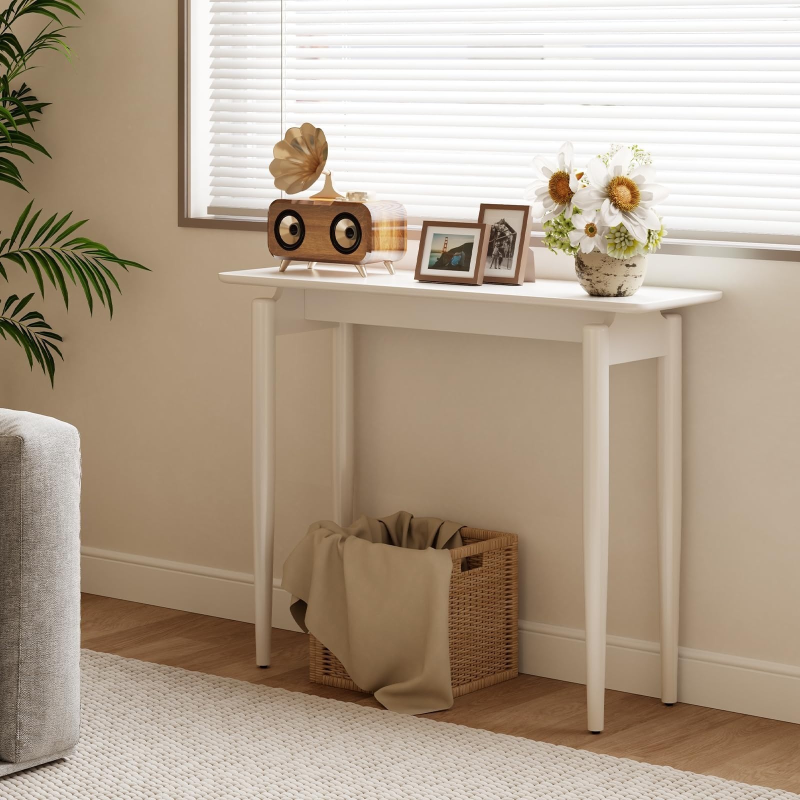 Wood Console Table White Entryway Table, Thin Console Table, Sofa Tables 39.4 in