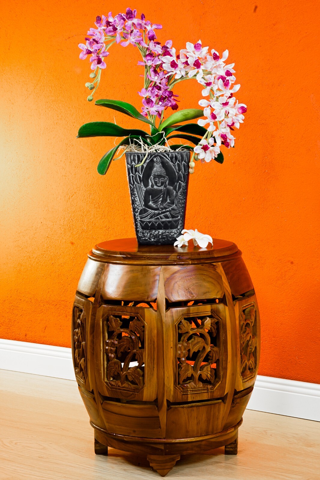 Wood Side Table Flower Stool Solid Wood Table Round Carving Asia China