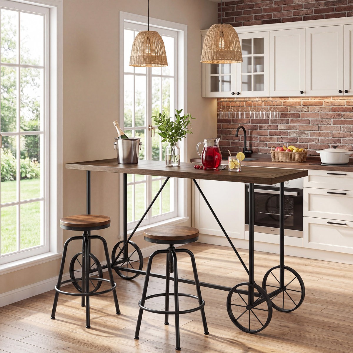 63-Inch Industrial Bar Table, Home Counter Height Pub Table with Metal Footrest