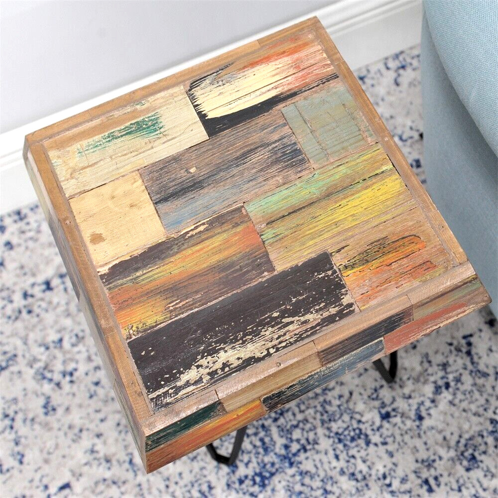 Greenage Side Table Solid Reclaimed Wood Accent Coffee End Table 3D Square