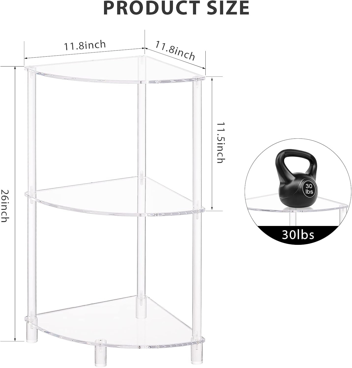 Acrylic Triangle Corner Table – 3 Tier Side Table for Any Room, 11.8”x26