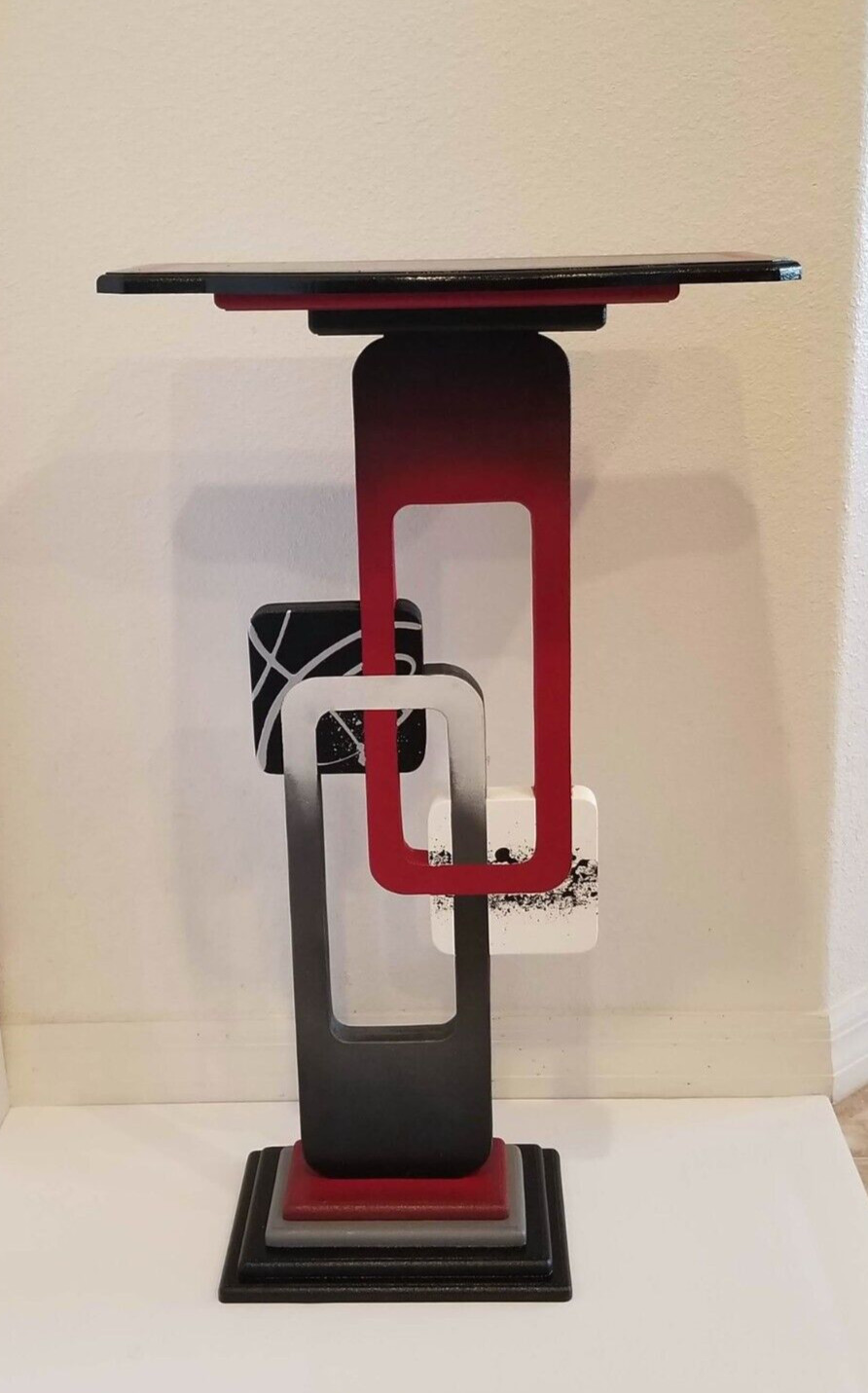 Cherry red Abstract table – Contemporary modern end table, accent table, 30″