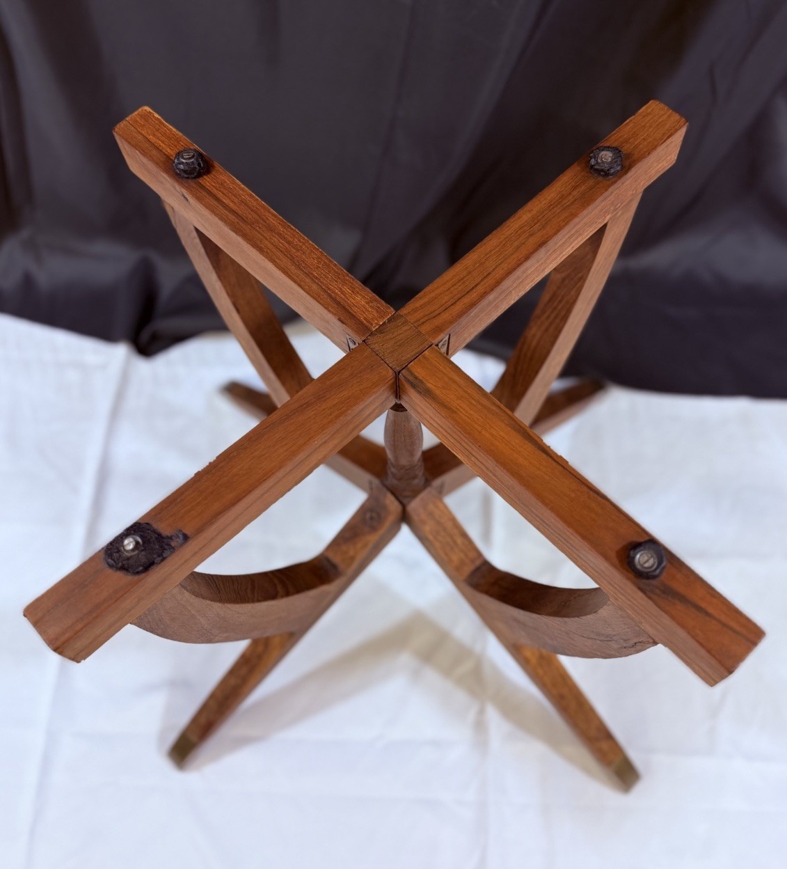 Vintage Brass Boho Moroccan Tray Folding Teak Wood Table Pie Crust MCM
