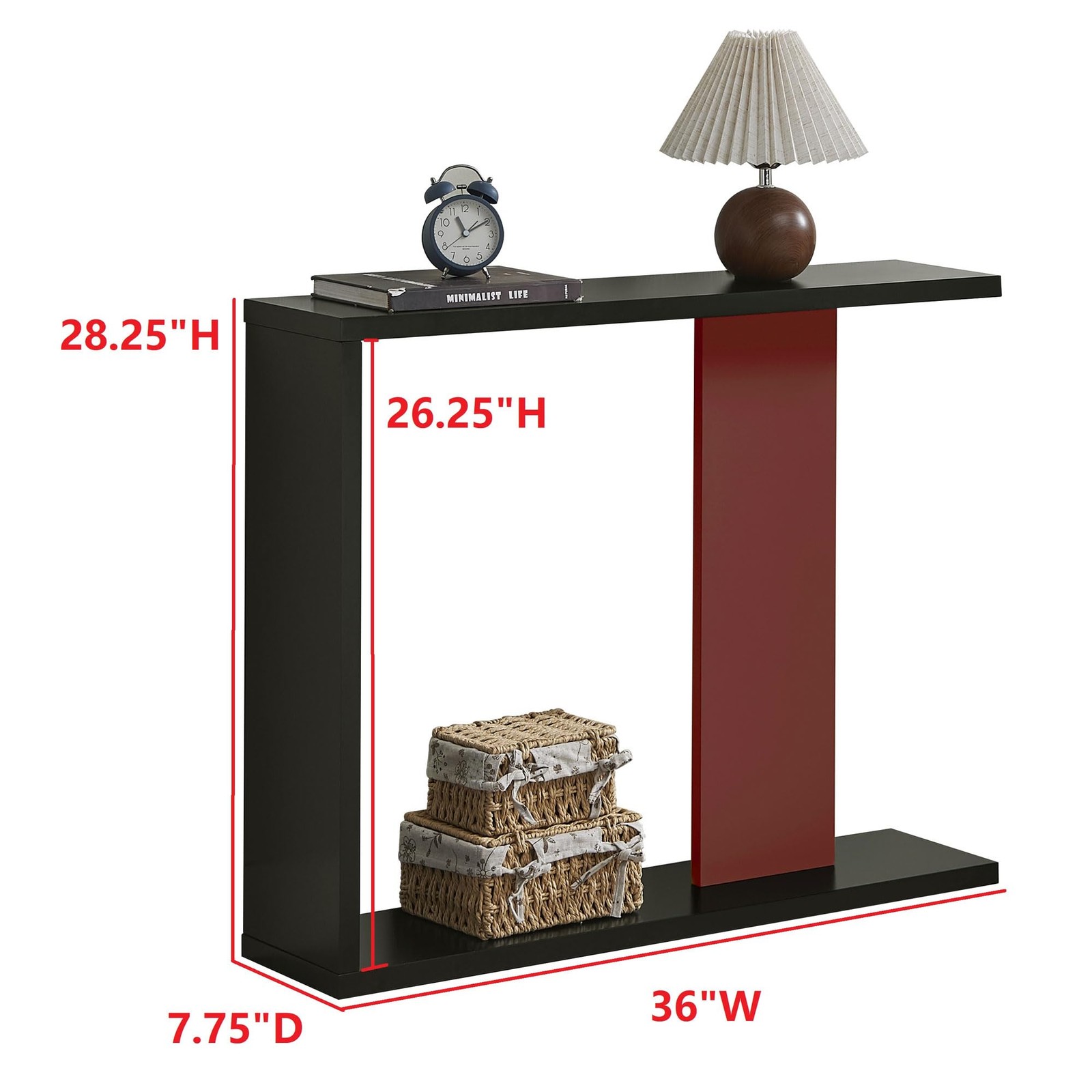 Kings Brand Furniture – Console Table Sofa Table with Storage Shelf, Black Red