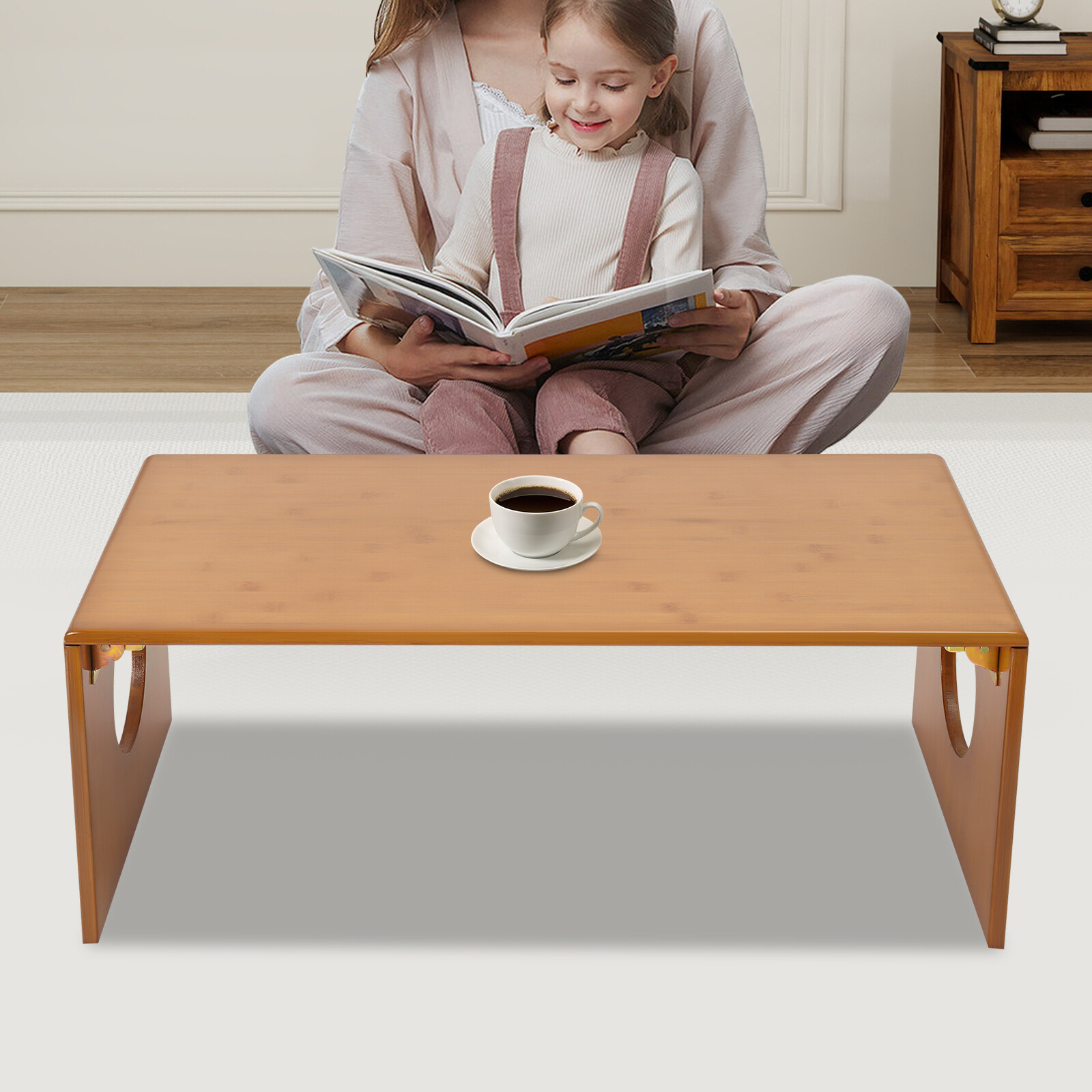 Folding Low Floor Coffee Table Foldable Portable For Sitting On The Floor Brown