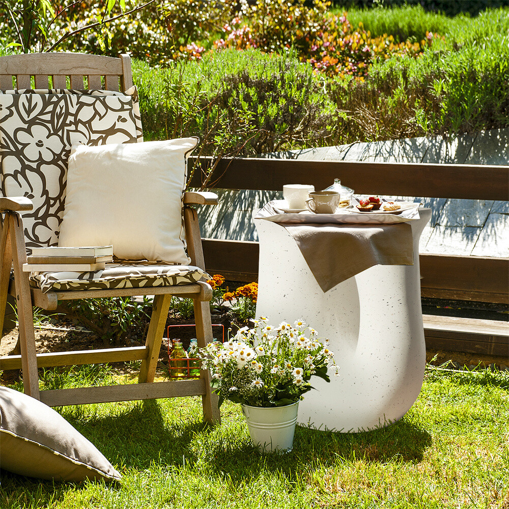 Outdoor Lightweight Concrete Side Table Garden Stool Terrazzo Plant Table White