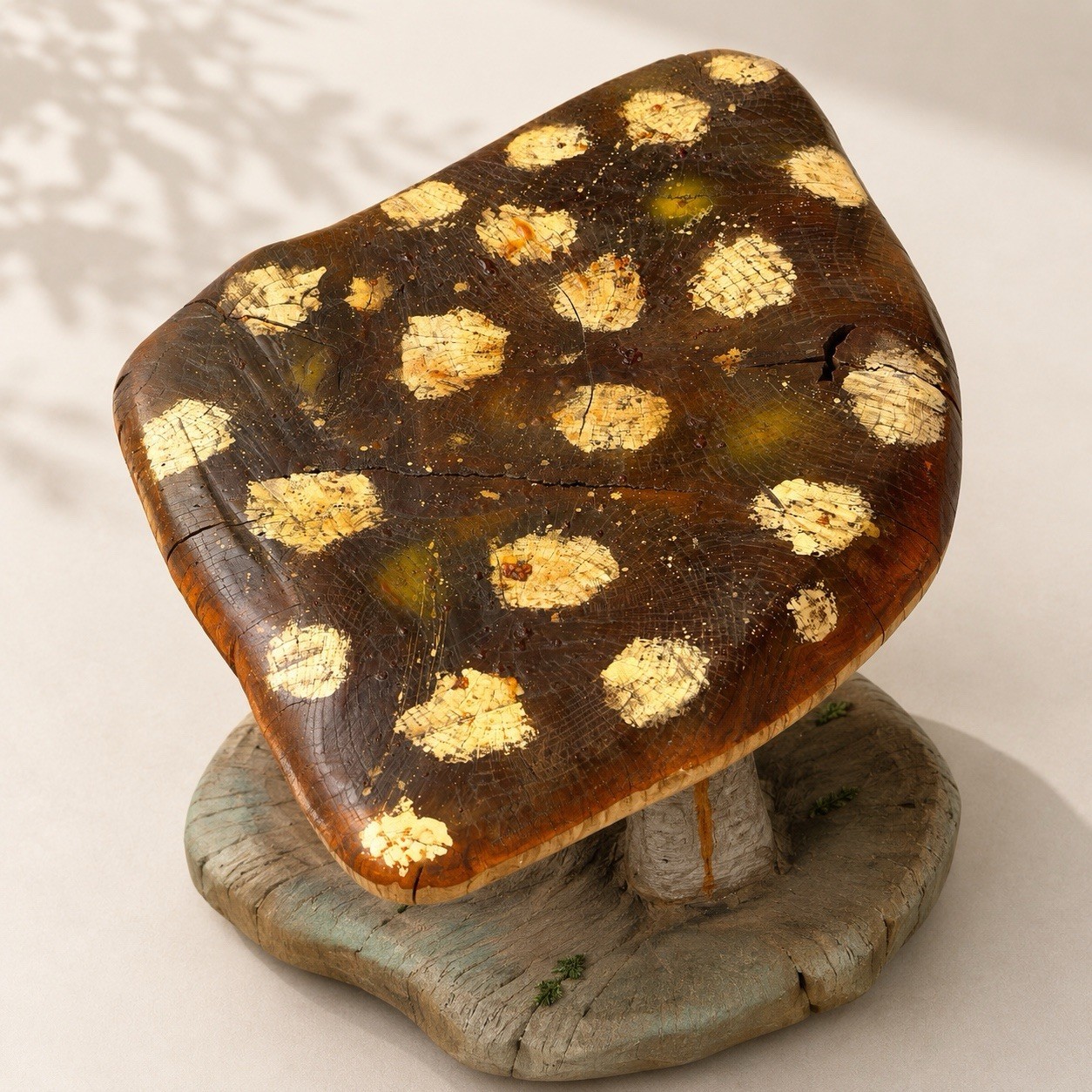 Hand Carved Mushroom Sculpture Table Redwood Wood Folk Art Sap