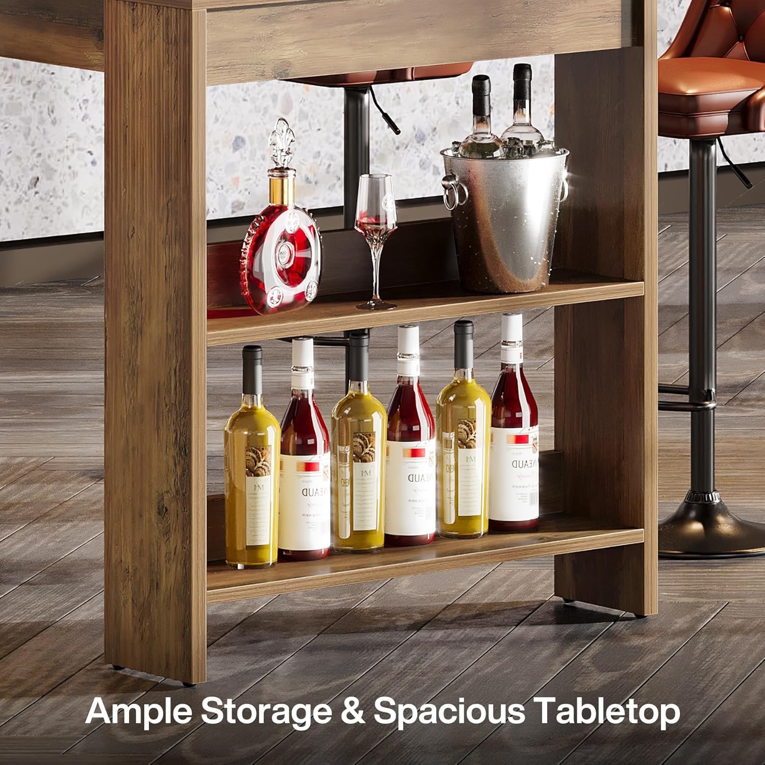 63-Inch Farmhouse Bar Table Rustic Counter Height Pub Table with Storage Shelves