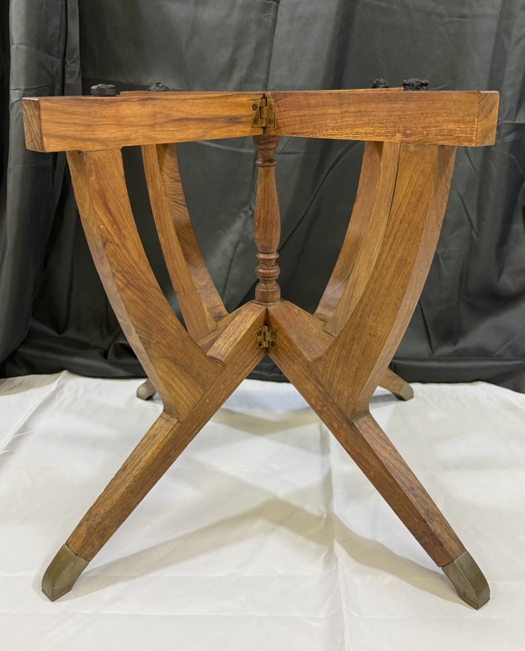 Vintage Brass Boho Moroccan Tray Folding Teak Wood Table Pie Crust MCM