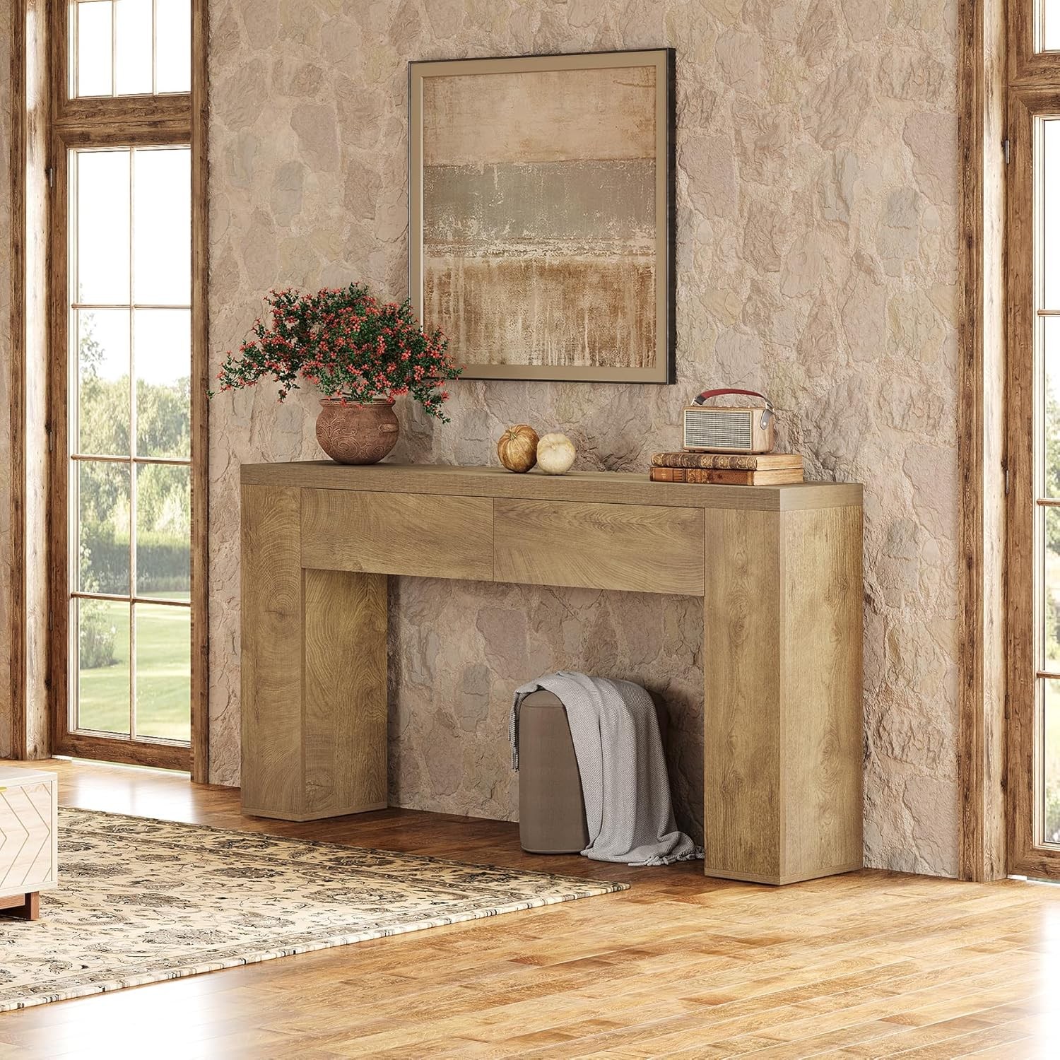 63-Inch Console Table with 2 Drawers, Wooden Entryway Table for Entrance,Hallway