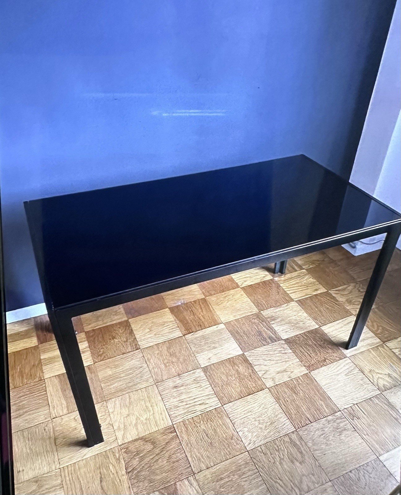 Black Glass Table 29.5×27.5×52.5 (H W L) New in Unopened Box (please read below)
