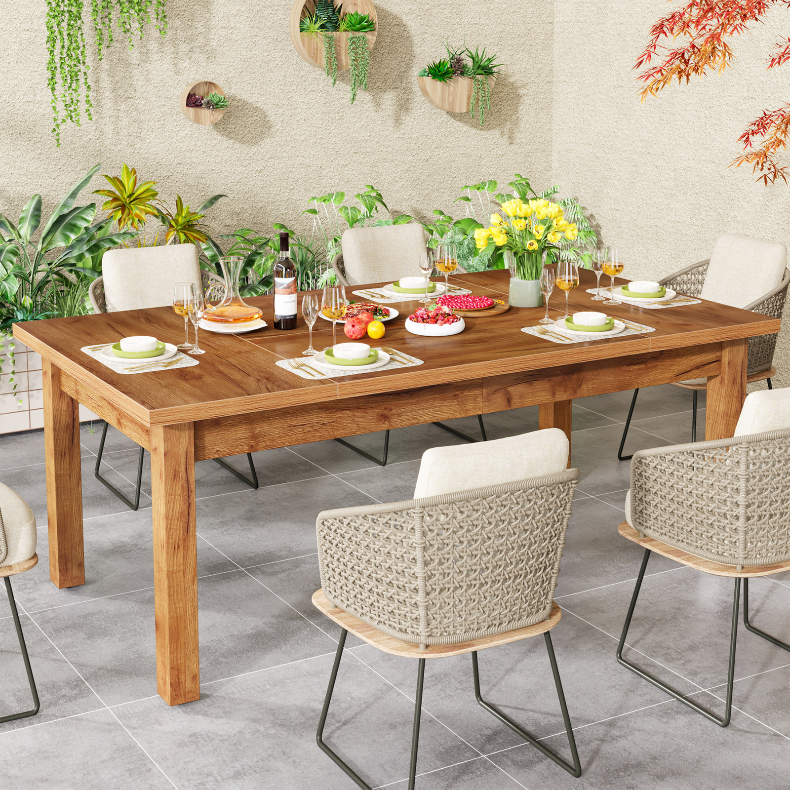 70.9” Rectangular Dining Table Large Wooden Kitchen Dinner Table for 6-8 People