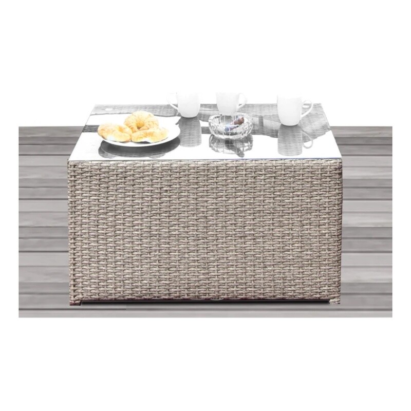 Living Source International 33″W Wicker Outdoor Coffee Table in Light Brown