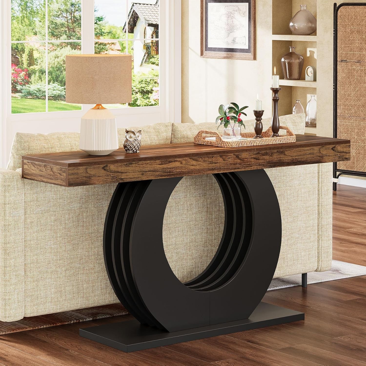 Wooden Console Sofa Table, 63-Inch Rustic Industrial Farmhouse Entryway Table