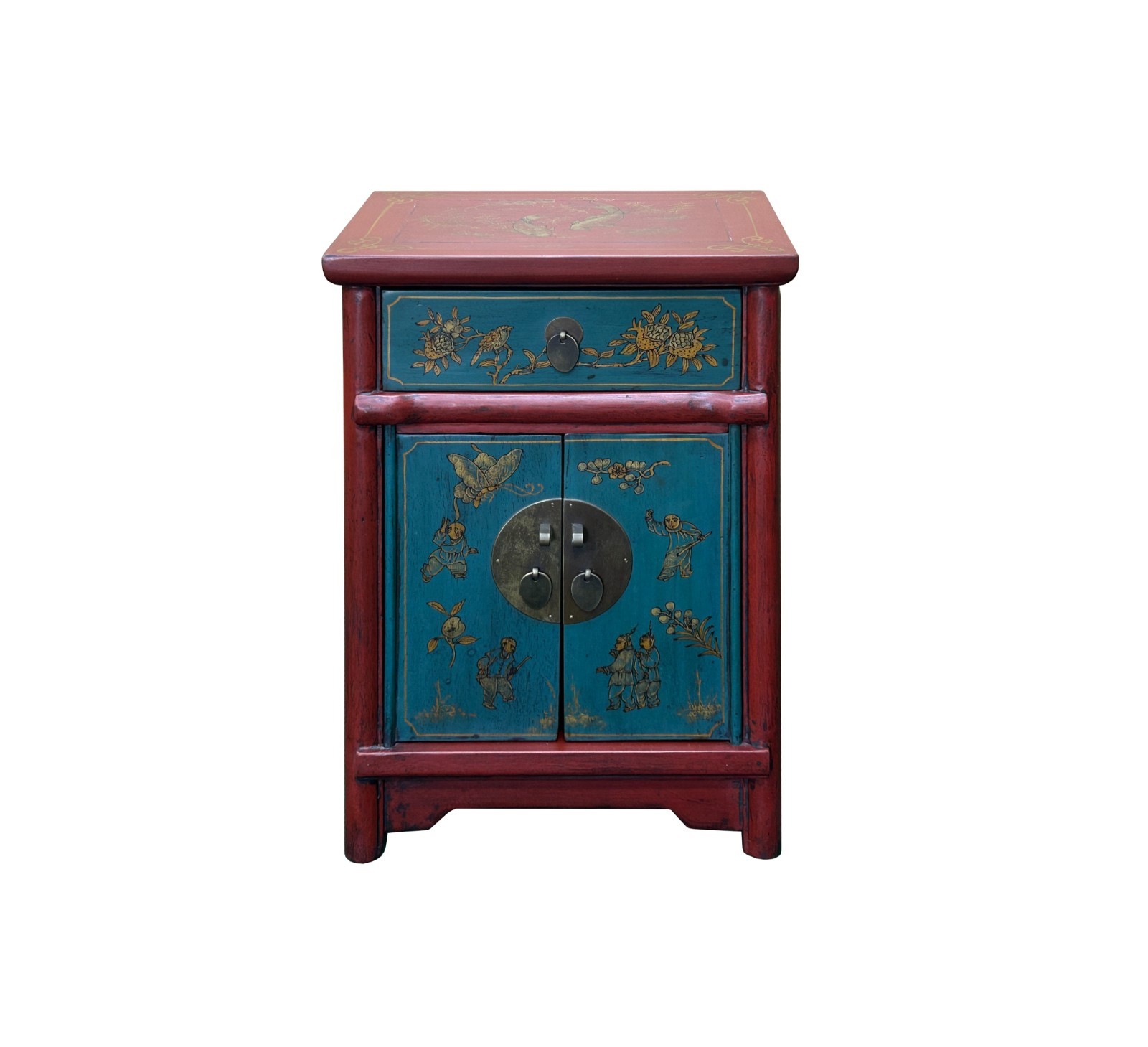 Red Blue Doors Golden Butterflies Fishes Graphic End Table Nightstand GB065